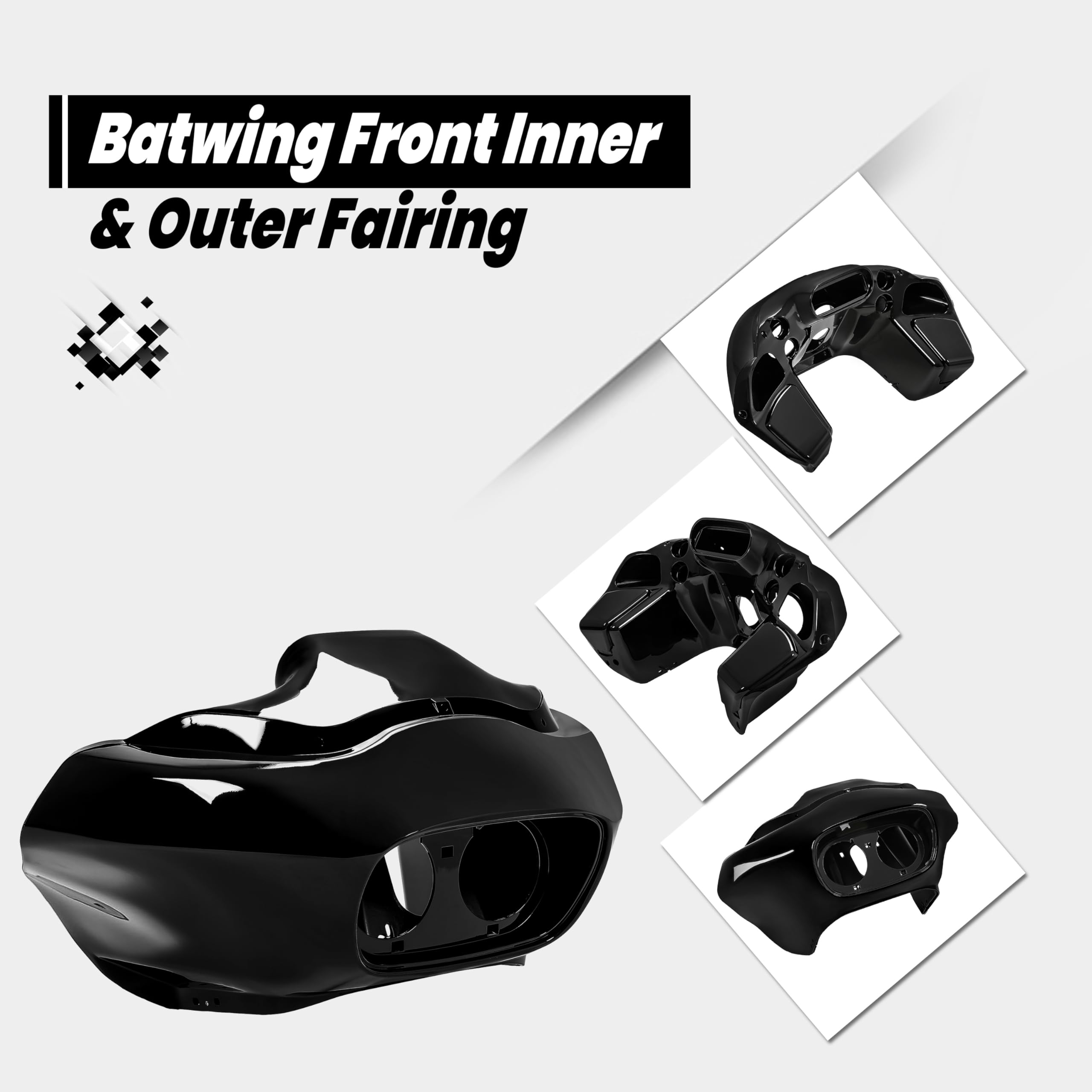 HECASA Glossy Black Batwing Inner & Outer Fairing Kit Compatible with 1998-2013 Harley-Davidson Road Glide CVO EFI FLTRI Motorcy