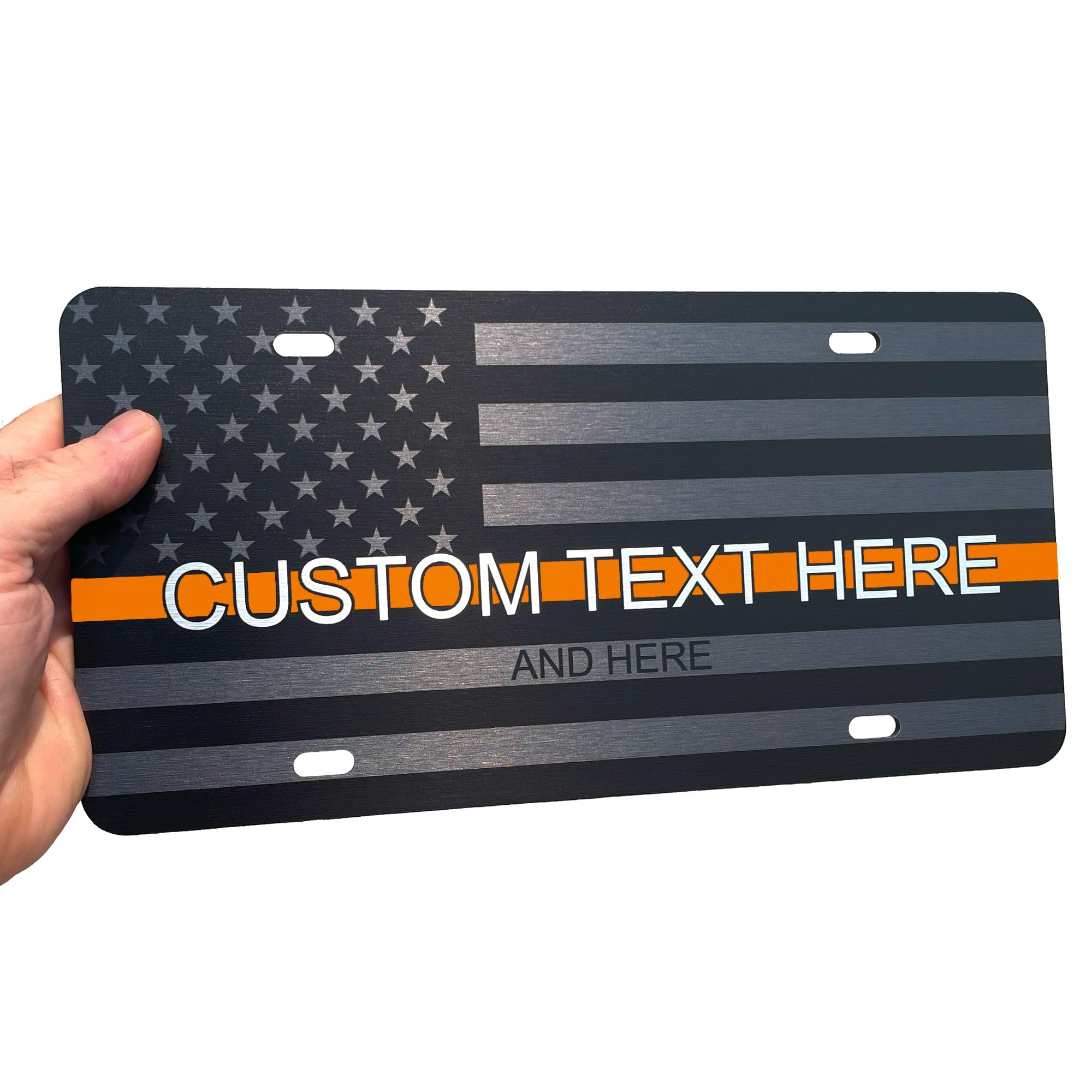 Jass Graphix Custom Orange Line American Flag License Plate - Personalized Search And Rescue Car Tag - Custom Made In The Usa -T