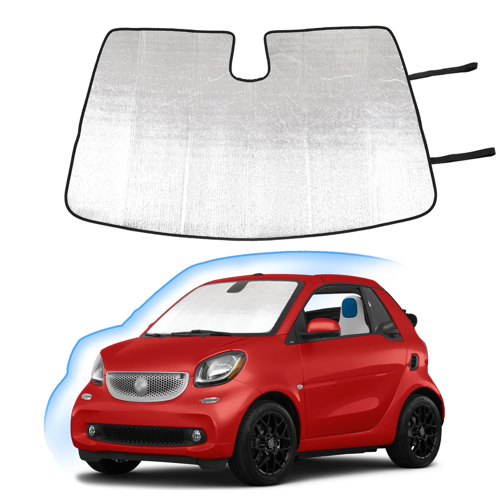 Windshield Sunshade For Benz Smart Fortwo Forfour 453 451 450 2009-2021, Custom Fit Front Windshield Sun Shade, Foldable Reflective Sun Visor, Screen Shield Cover Uv Blocker Protector Heatshield