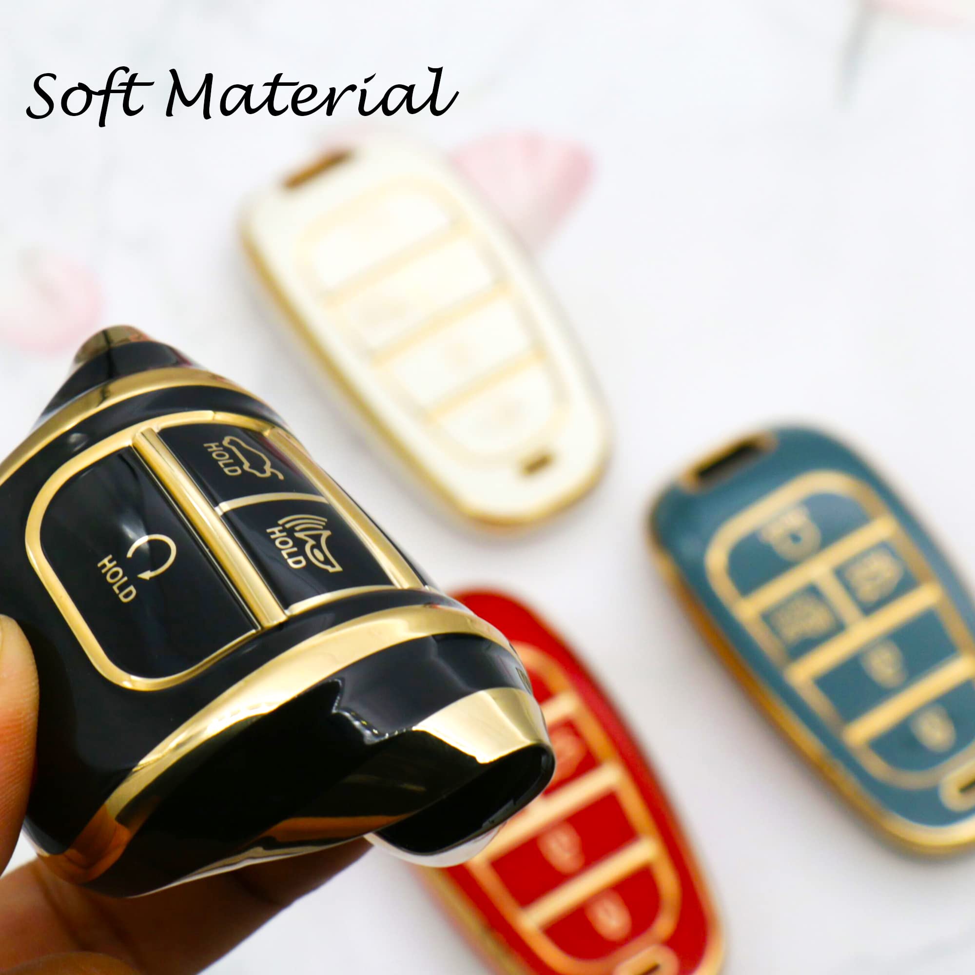 Wsauto For Hyundai Key Fob Cover Soft Tpu Protection Car Key Case Shell With Fashion Gold Bling Keychain Compatible With 2020-20