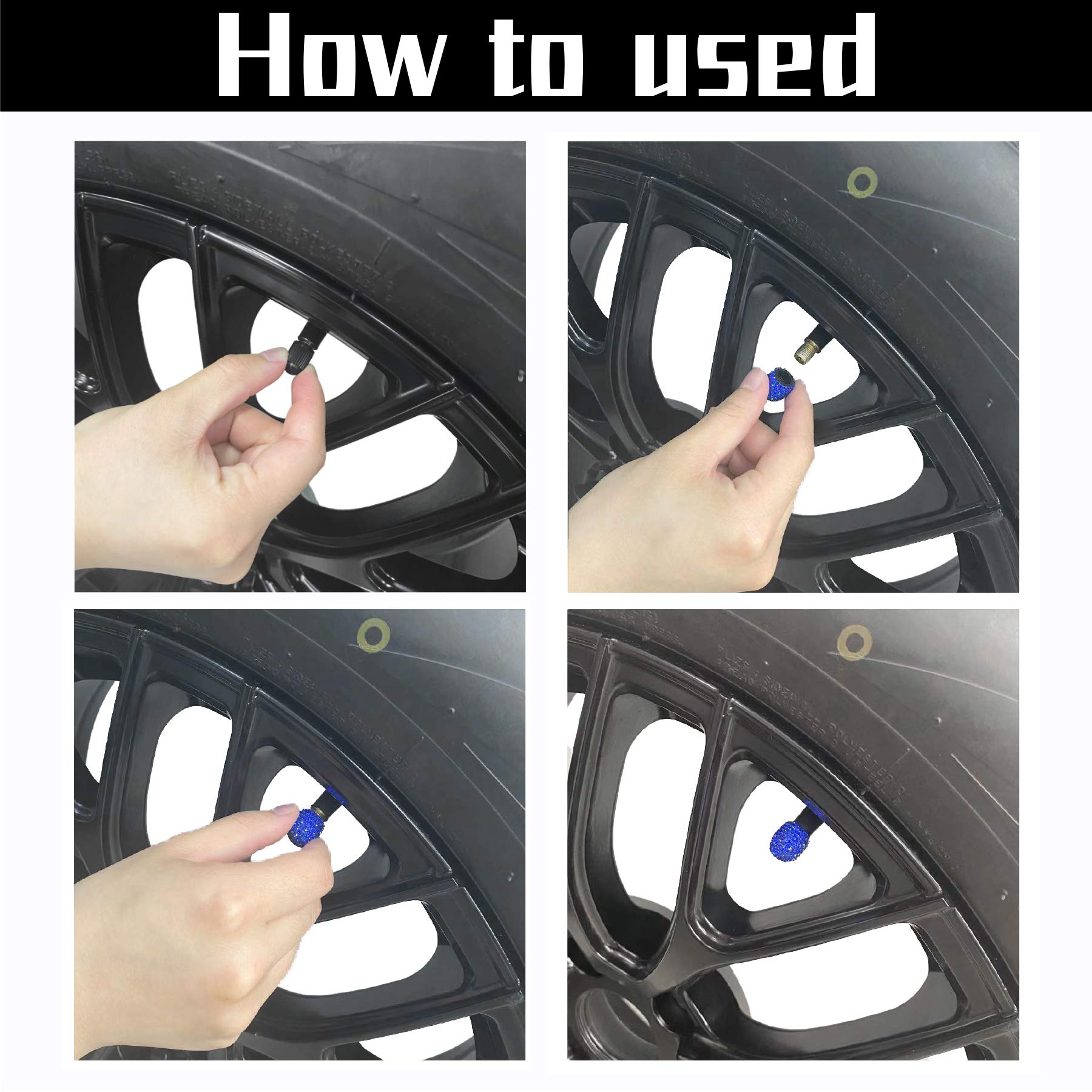 Justtop 4 Pack Handmade Crystal Rhinestone Car Tire Valve Stem Caps, Car Wheel Tire Valve, Attractive Dustproof Bling Car Access