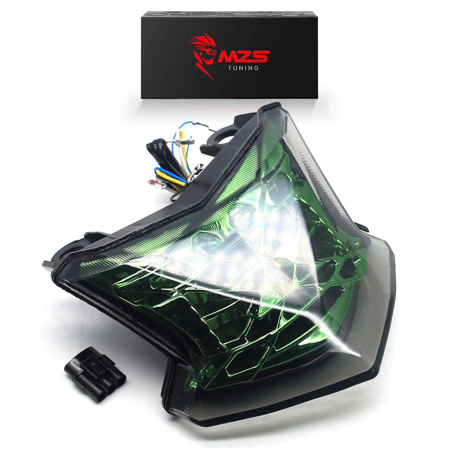 Mzs Motorcycle Tail Light, Led Integrated Turn Signal Blinker Green Lens Compatible With Z900 2017-2024 / Z650 2017-2019 / Ex 65