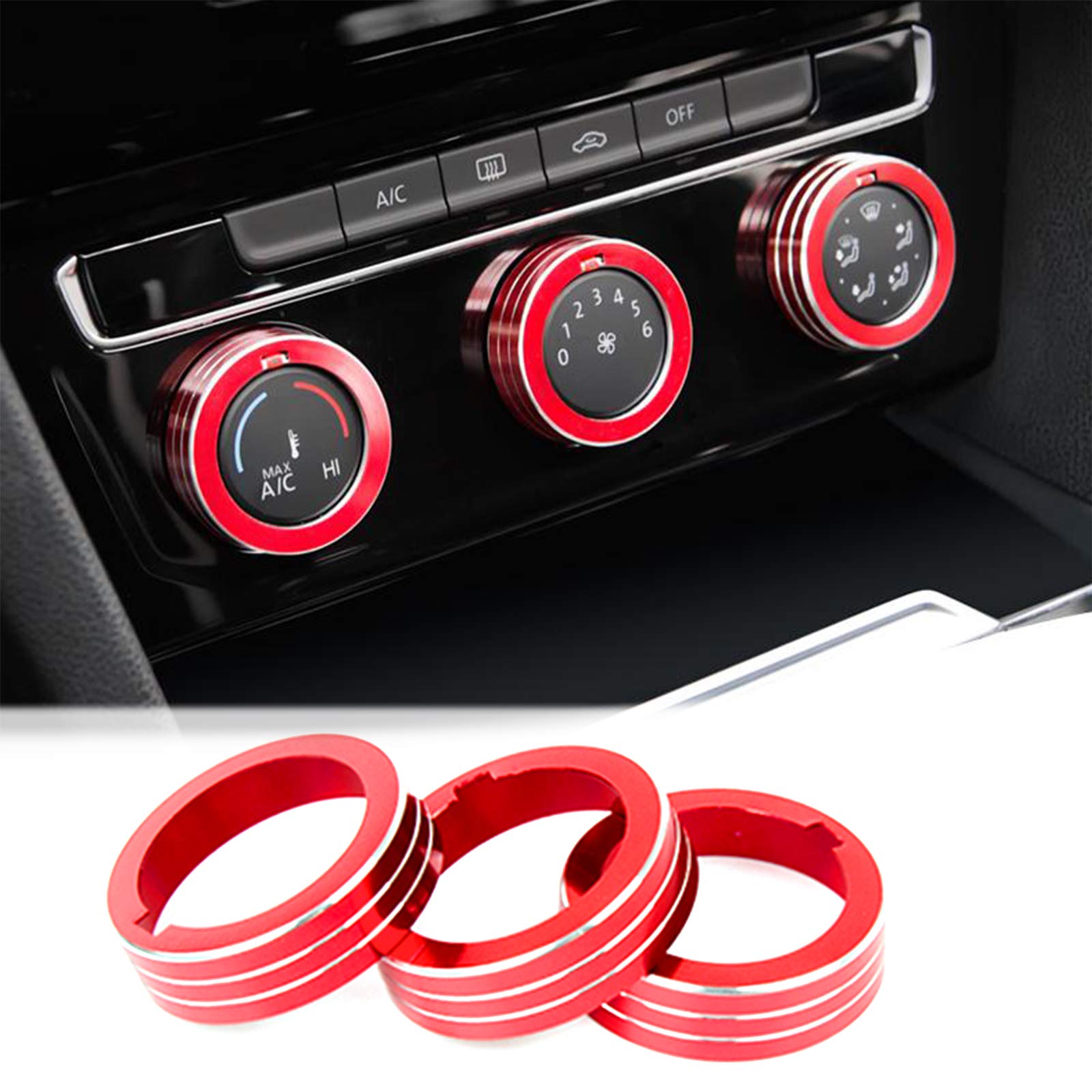 Xotic Tech Aluminum Center Console Ac Climate Knob Button,Multimedia Switch Control Knob Decoration Ring Cover Trim Compatible W