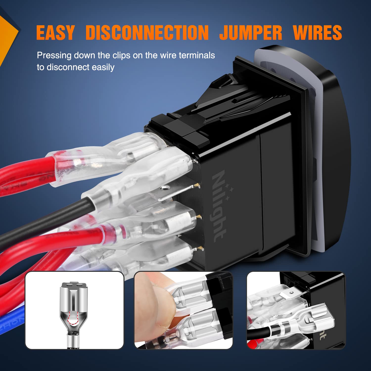 Nilight Windshield Wiper Rocker Switch Led Light Bar Switch 8Pin Laser (ON) On Off DPDT switches 20A/12V 10A/24V Switch Blue wit