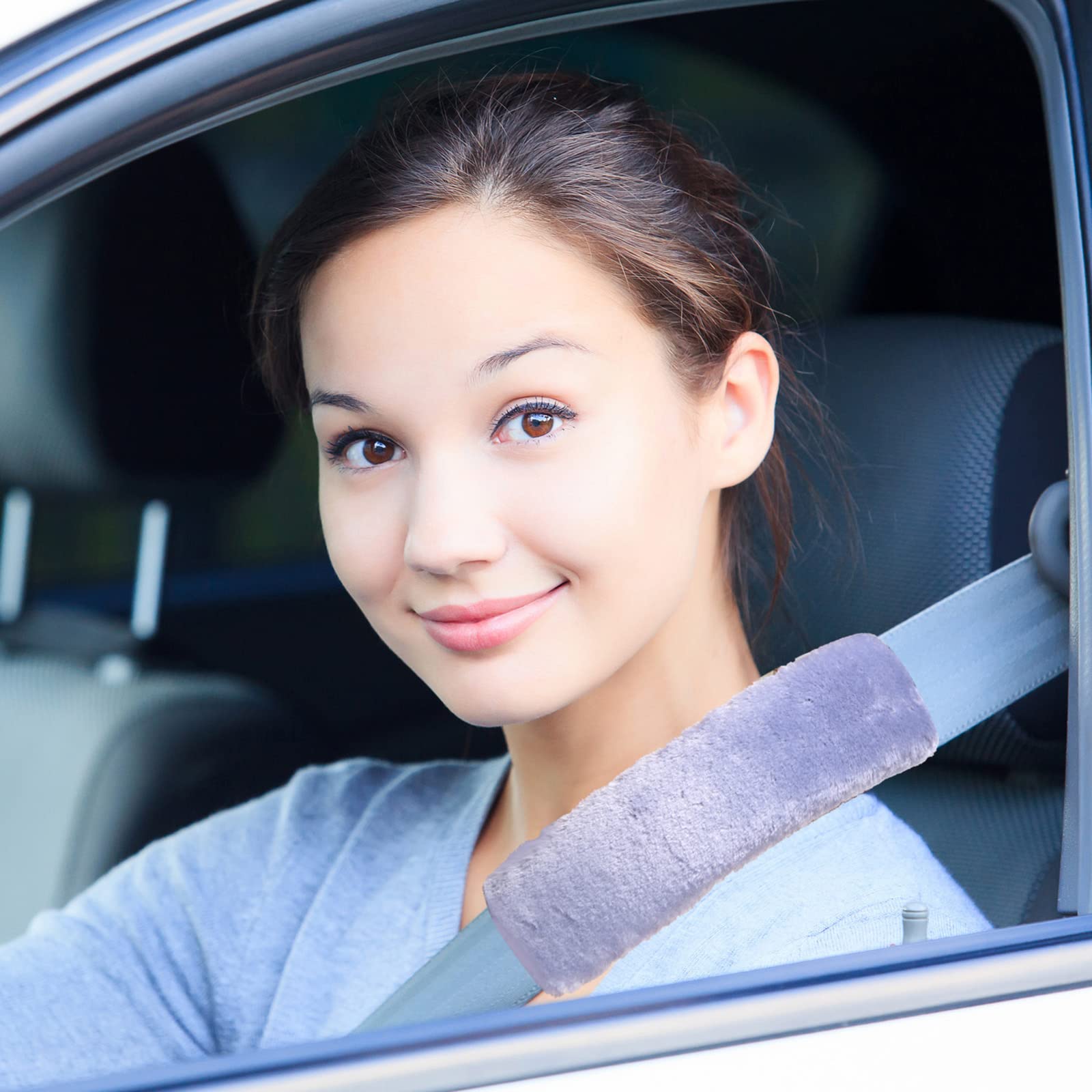 4 Pack Faux Sheepskin Car Seat Belt Pads Seatbelt Protector Soft Comfort Seat Belt Shoulder Strap Cover Harness Pad Guard Neck And Shoulder