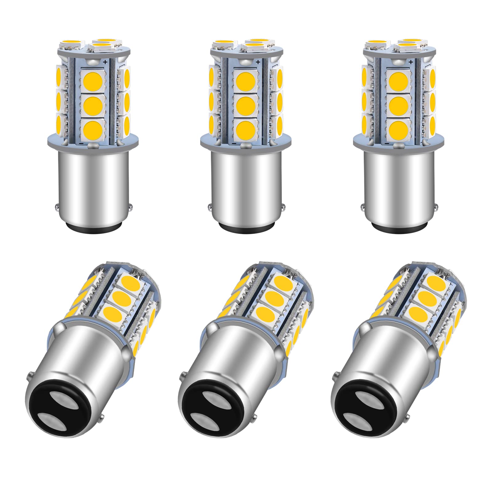 Qoope 6-Pack 1076 Led Bulb For Rv, 1142 1004 Ba15D Warm White Light Bulb Replacement For 12V Camper Trailer Motorhome Boat Interior Light, 5050 18Smd Double Contact Bayonet,#90 Yard Landscape Bulb