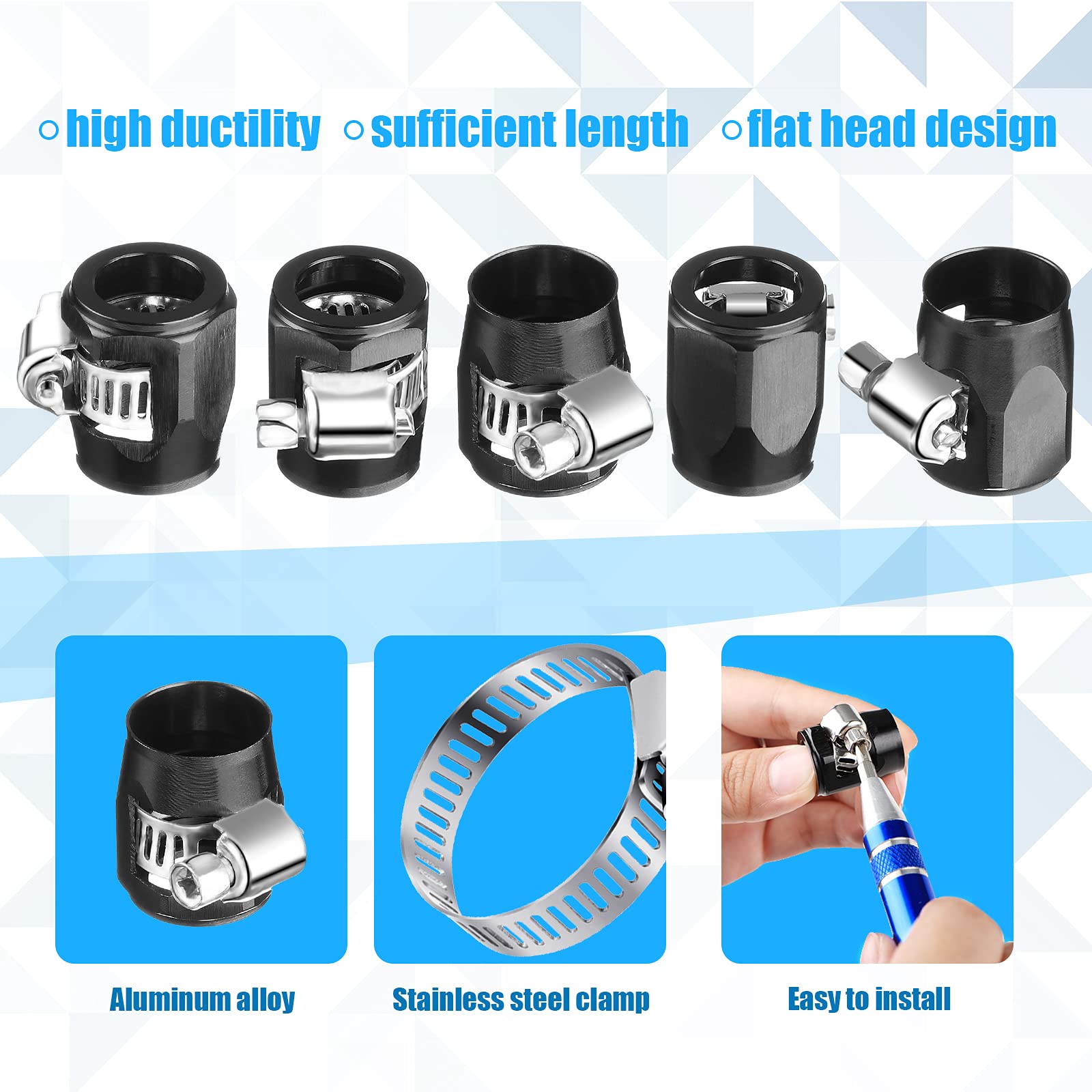 Thinkday Flexible Rubber Hose Pipe Clamps 6An Finisher Clamp With Screwdriver Black Pipe Finisher Clamps Hose Clamp Connectors F