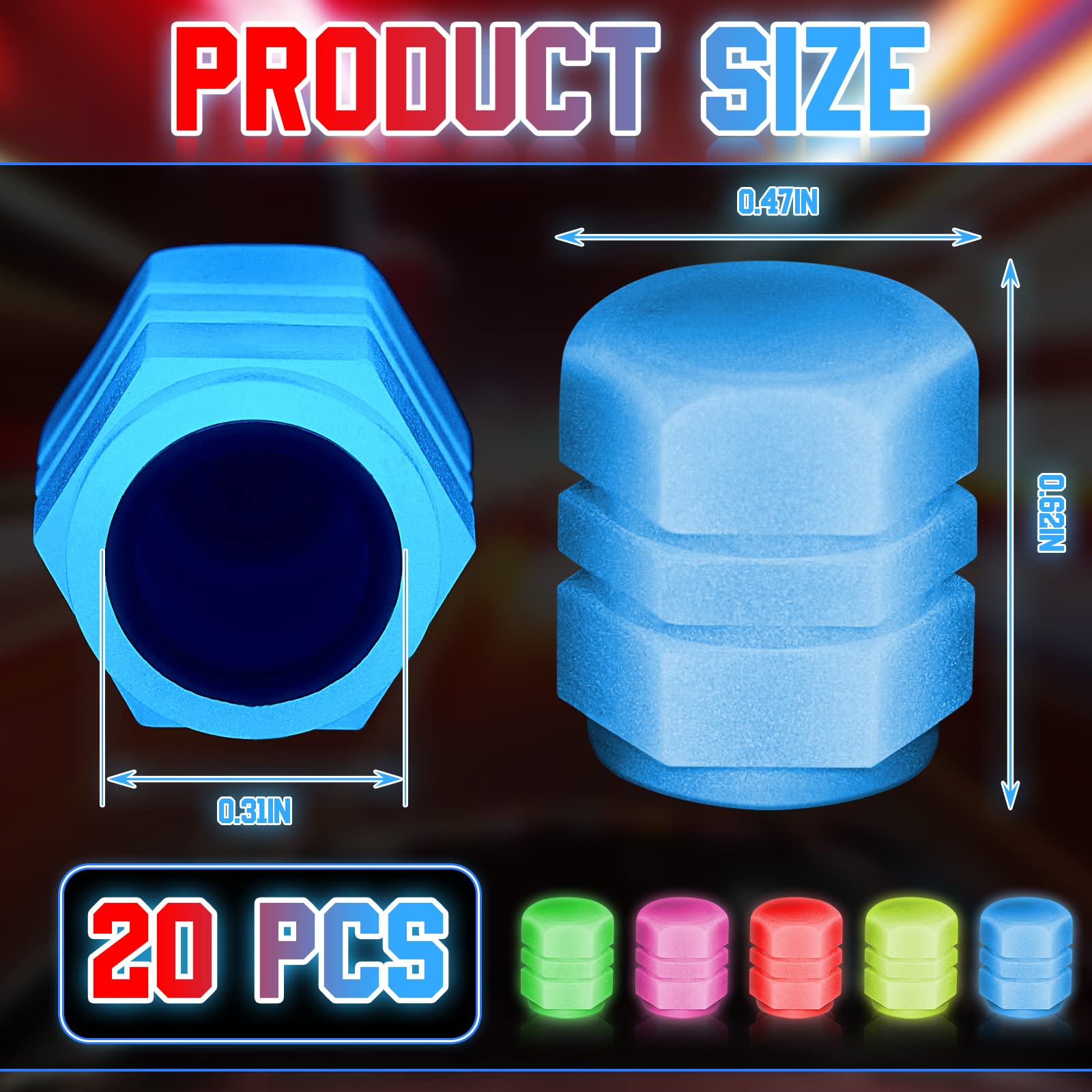 Tallew 20 Pcs Glow in The Dark Tire Valve Caps Fluorescent Valve Stem Caps Universal Car Tire Air Covers for Cars Motorcycles SU