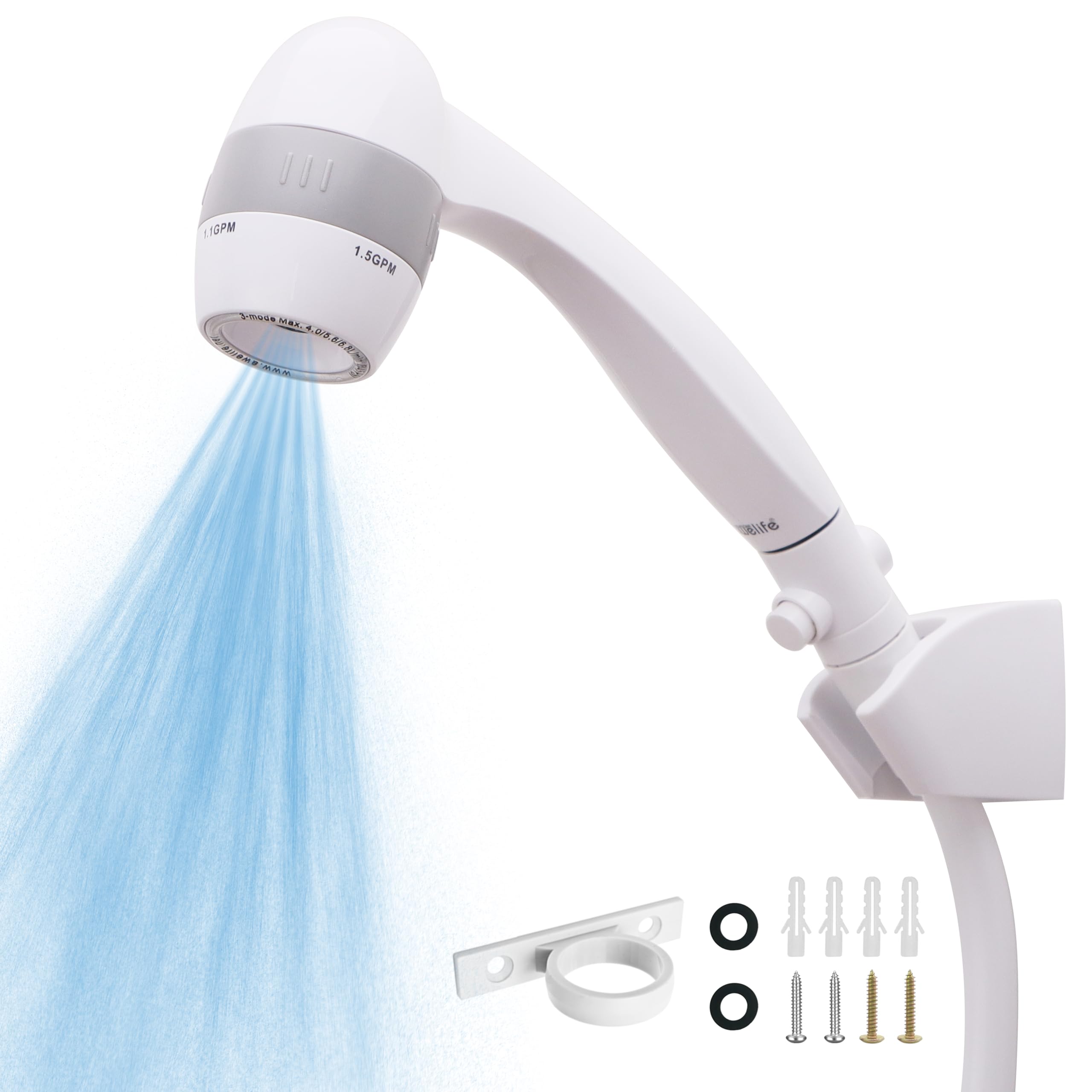 High Pressure Rv Shower Head With Hose And On Off Switch, 3 Flow Rate For Saving Water, White