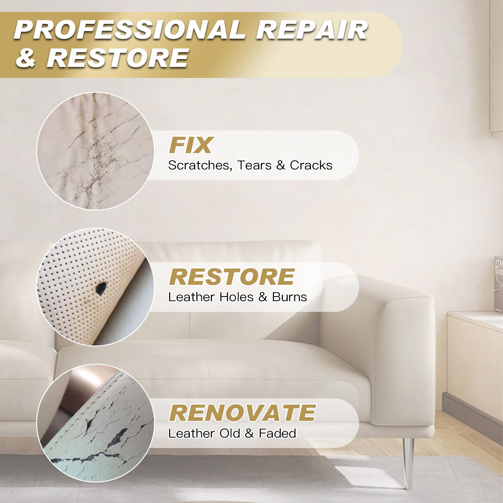 SEISSO Leather Repair Kit for Furniture, Gray Vinyl Repair Kit with Mink Oil Car Interior Leather Recoloring Balm for Scratches,