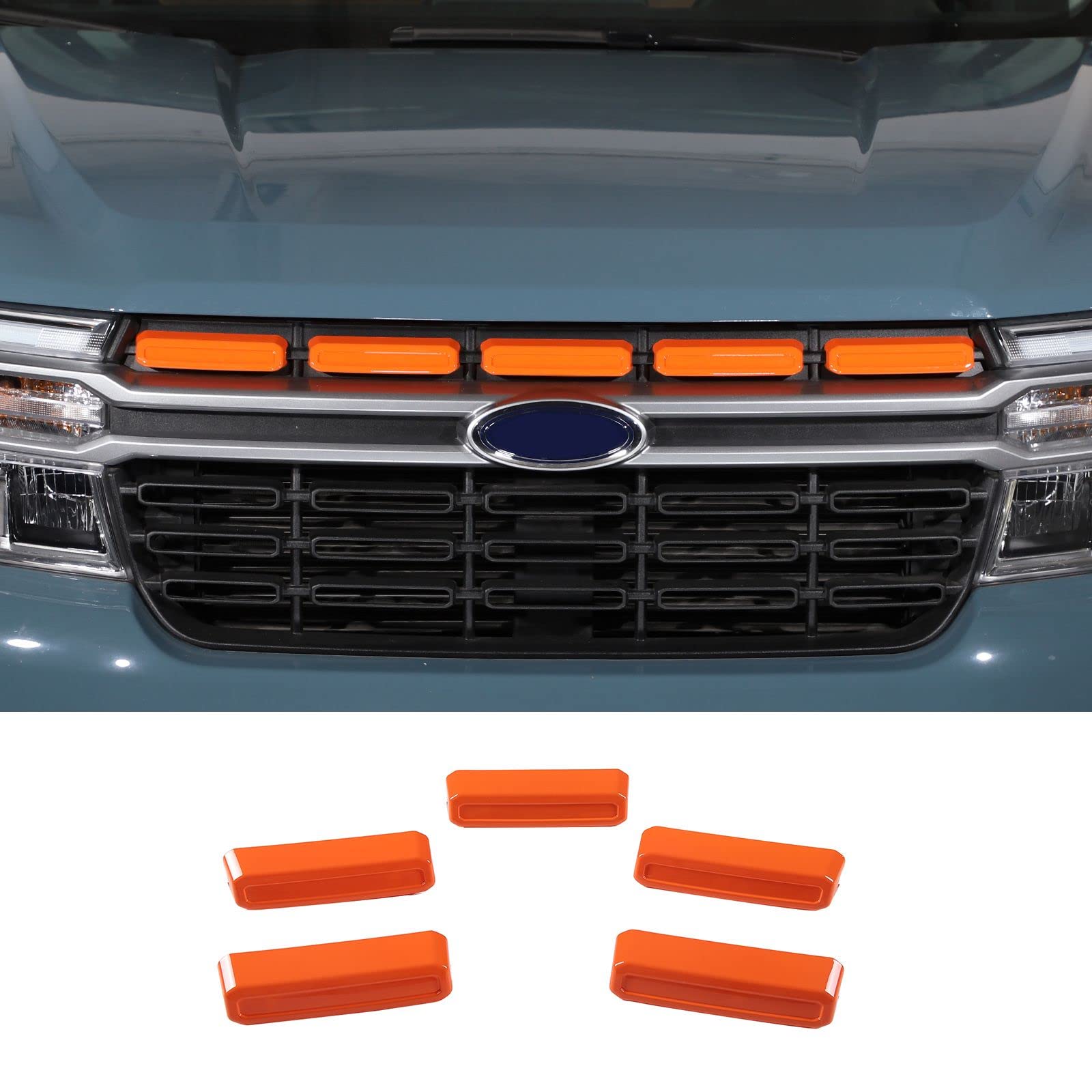 For Ford Maverick Lariat Grille Inserts Trim Cover Abs Exterior Accessories Decoration Trim Cover 2022 2023 2024 (Orange)