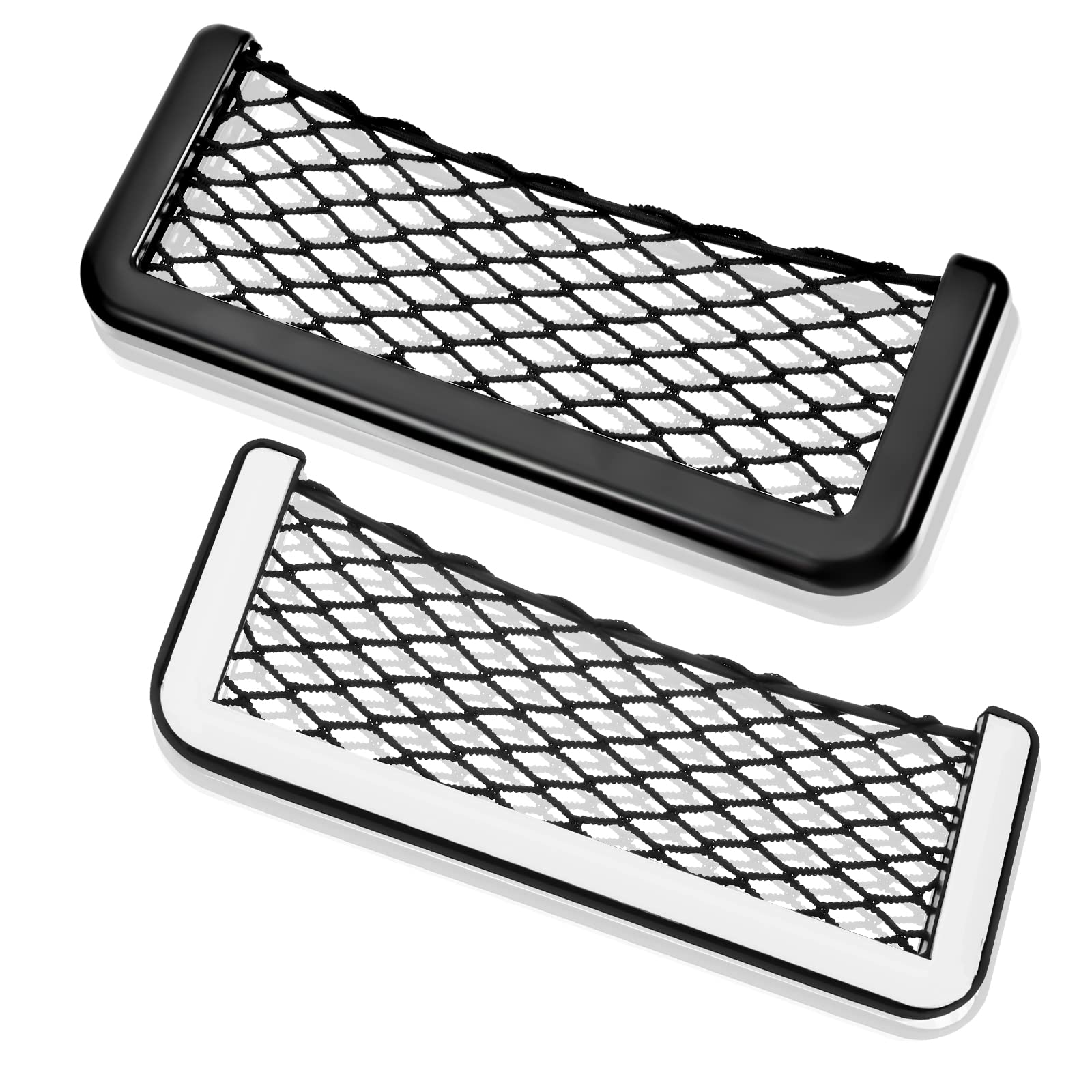 2 Pieces Abs Plastic Frame Car Storage Net Bag Phone Car Mesh Net Holder Rv Storage Boat Cargo Pocket Organizer Framed Mesh Net Pocket With Screws For Auto Rv Net (8 X 3.1 Inch)