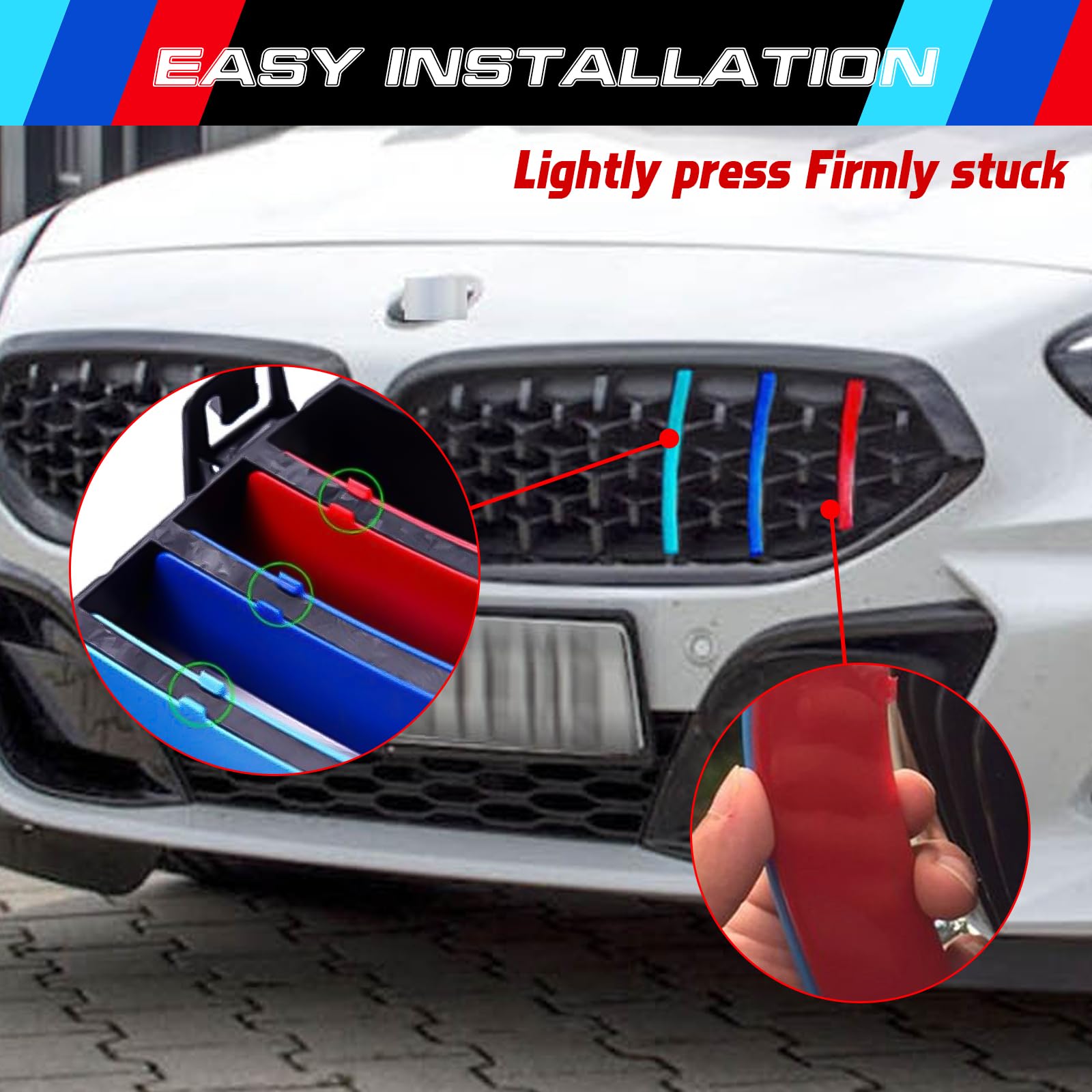 Xotic Tech M-Colored Tri Grille Insert Trims Strips, Front Center Kidney Grilles Compatible With Bmw G29 Z4 2019 2019-Up (13 Beams)