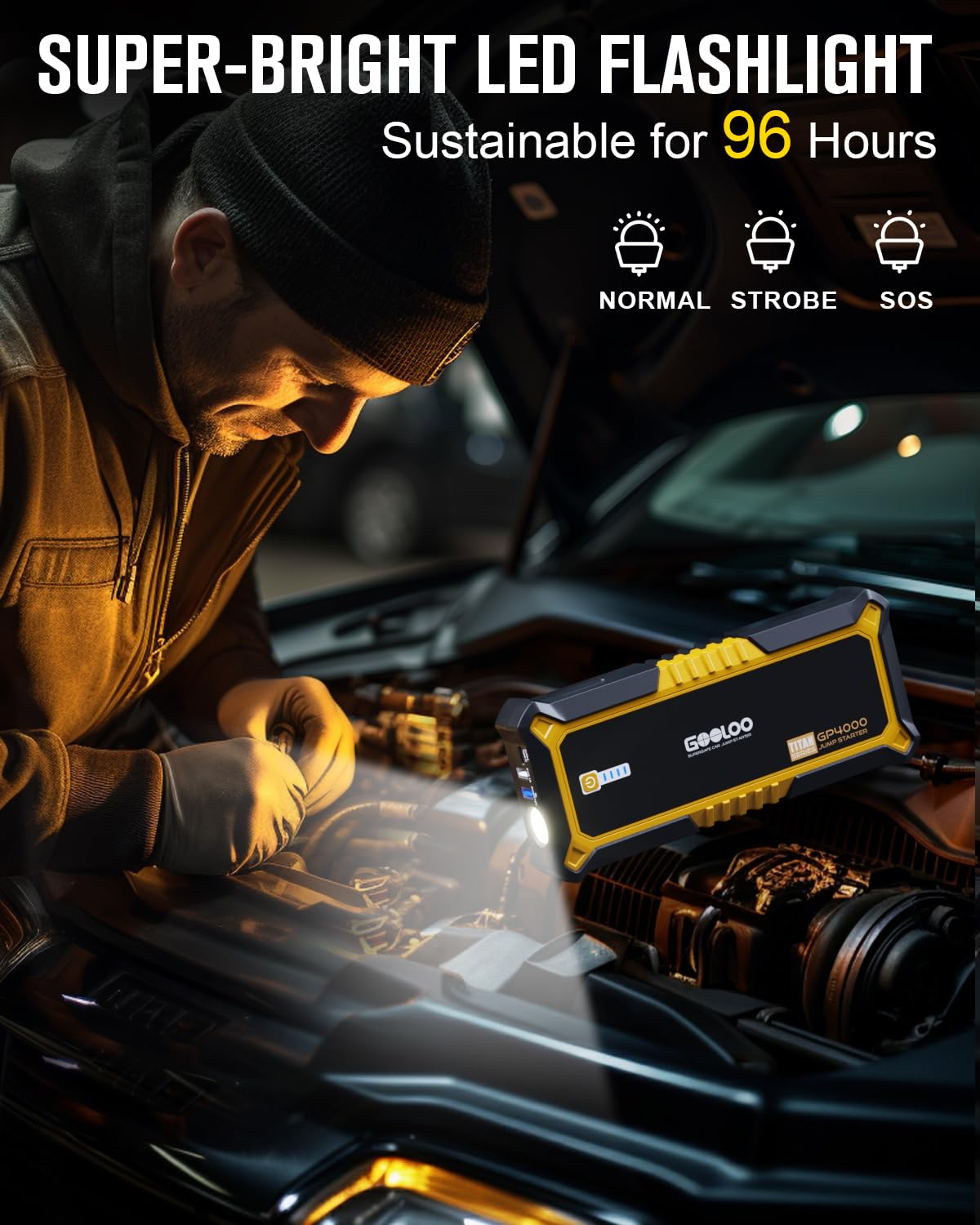 GOOLOO GP4000 Jump Starter 4000A Peak for Gas & Diesel Engines, SuperSafe 12V Lithium Battery Booster, Portable Power Bank, Yellow