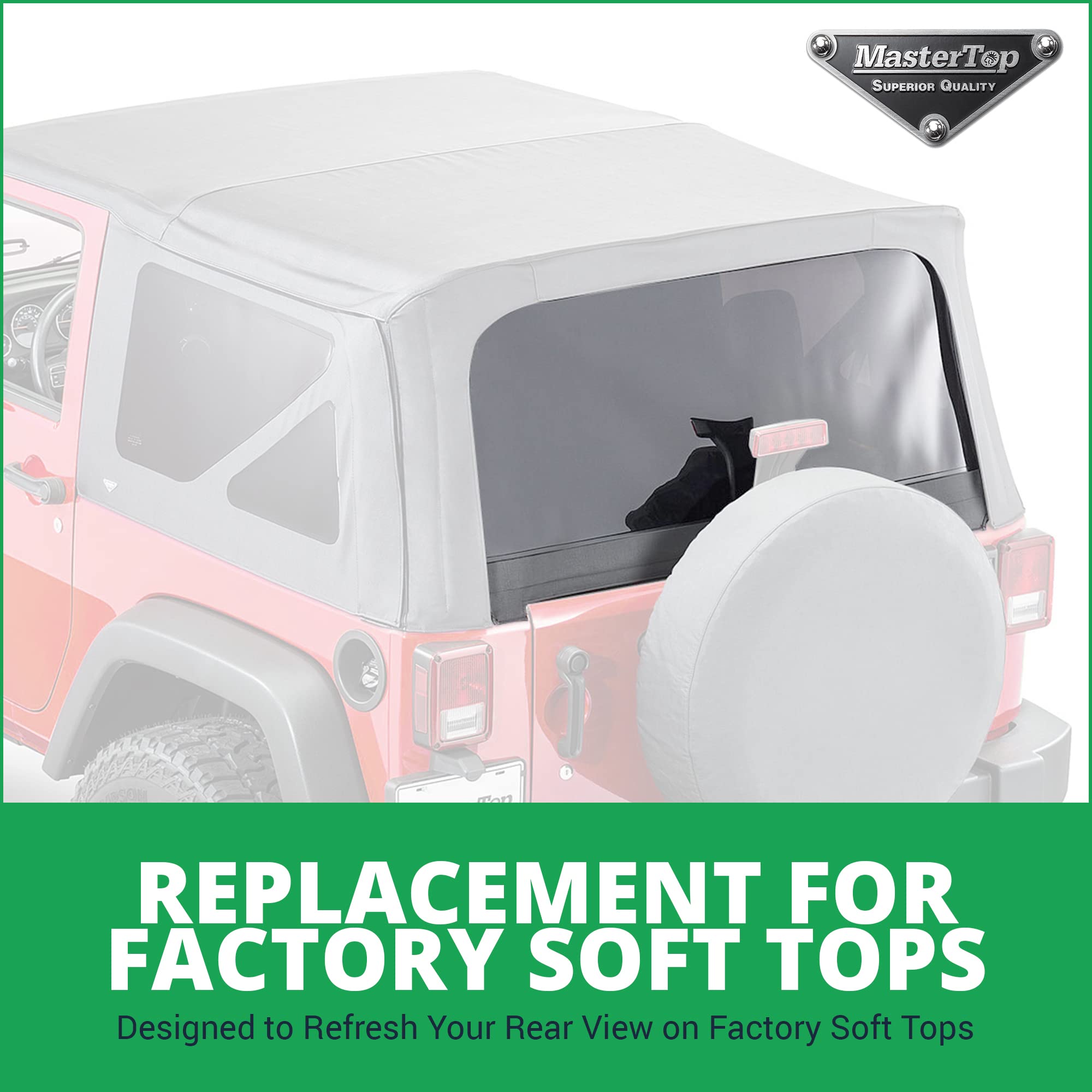 Mastertop Soft Top Rear Window Replacement, Fits Jeep Wrangler Jk 2010-2018 Jeep Jk Rear Window Jeep Jk Back Window Wrangler Bac