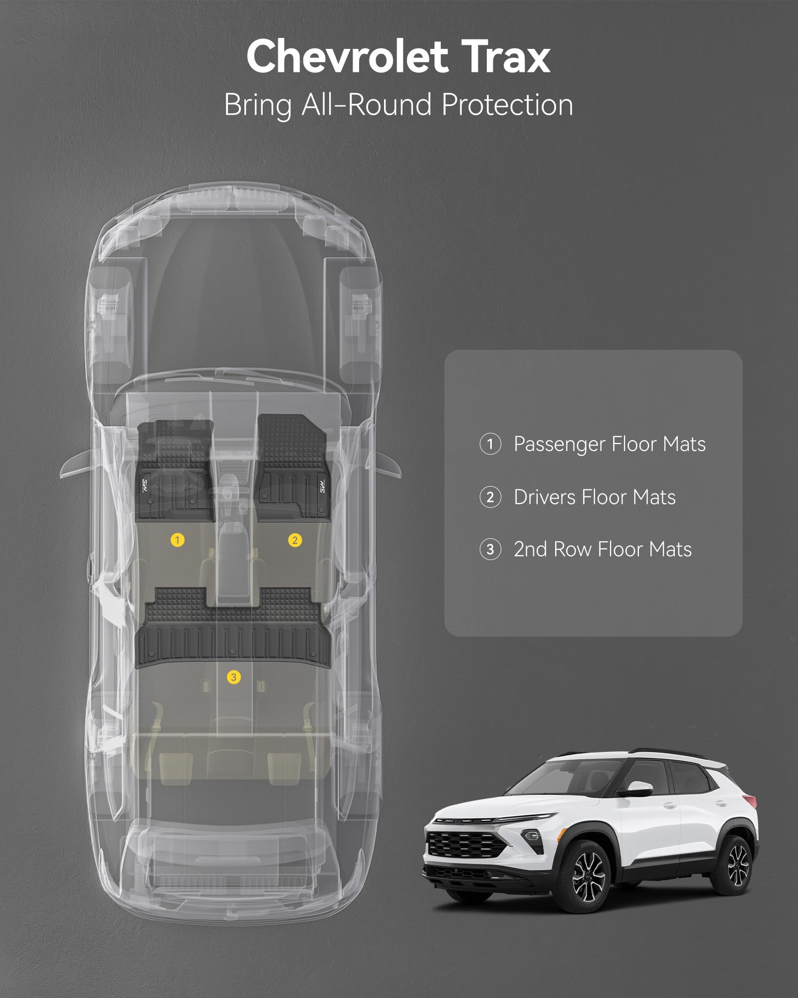 3W Floor Mats For Chevrolet Trax & Buick Envista 2024 2025, Tpe All Weather Custom For Trax 1St And 2Nd Row, Car Liners Accessor