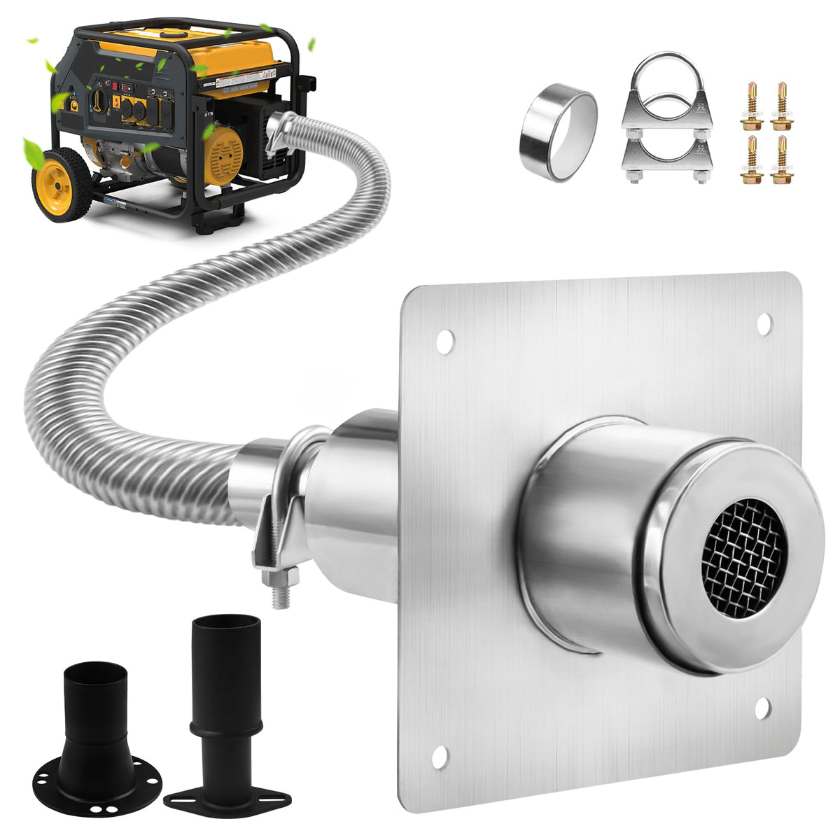 2025 Upgraded Generator Exhaust Silencer Kit Stainless Steel Muffler with Insulated Through-Wall Mounting Plate - Universal Adap
