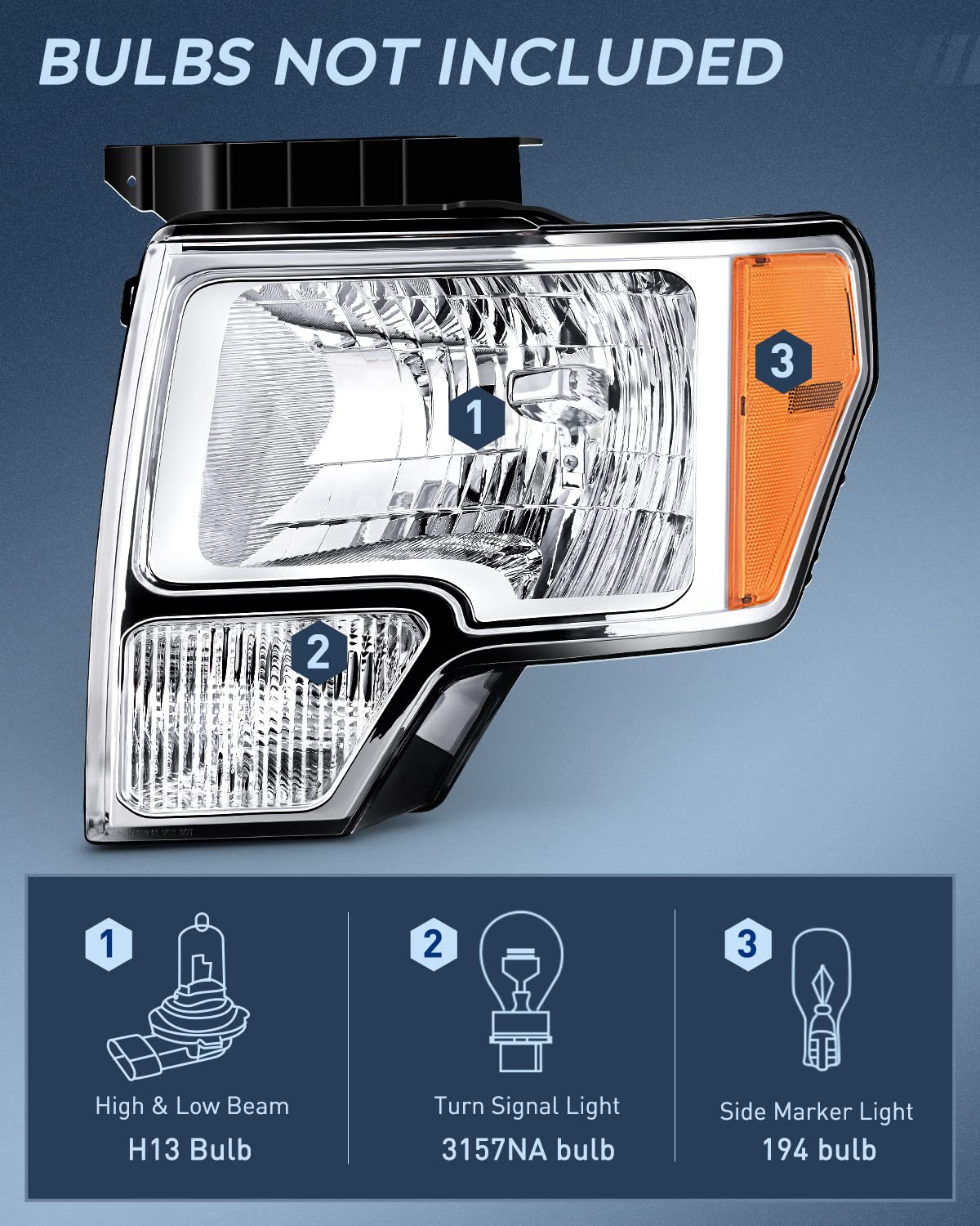 Nilight 2009 2010 2011 2012 2013 2014 F150 Headlight Assembly Chrome Housing Amber Corner Clear Lens Headlamp Replacement Driver