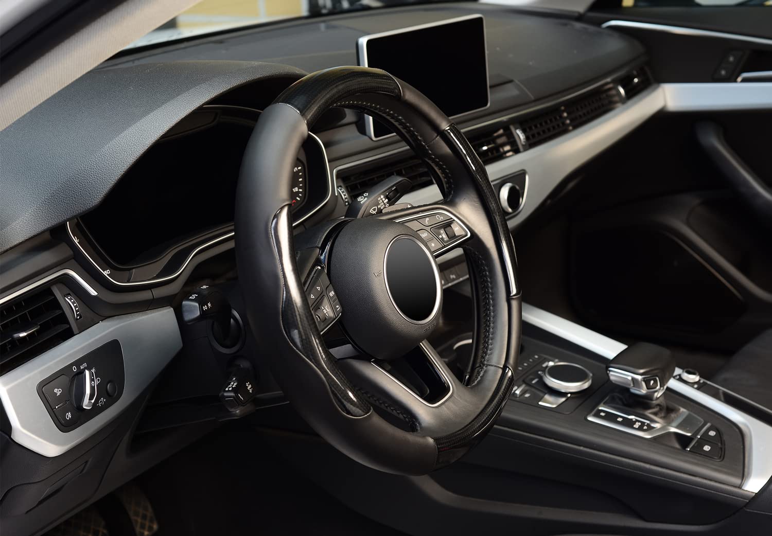 Zhol Steering Wheel Cover Universal 15 Inch Microfiber Leather Carbon Fiber Steering Wheel Covers, Anti-Slip Car Interior Accessories For Men And Women, Black