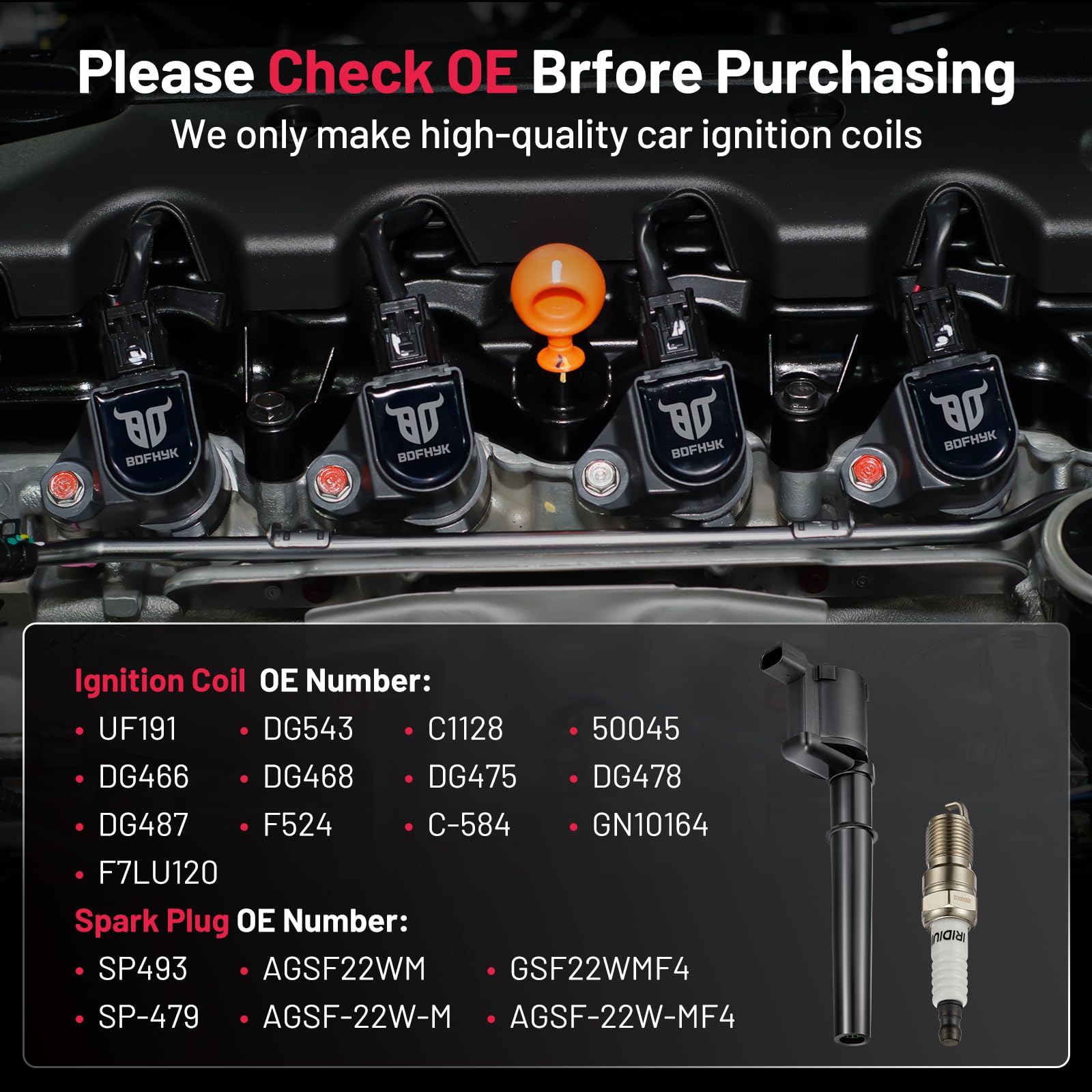 Bdfhyk Ignition Coils Uf191 And Iridium Spark Plug Sp493 Compatible With Lincoln Aviator Avanti,Compatible With Mercury Marauder