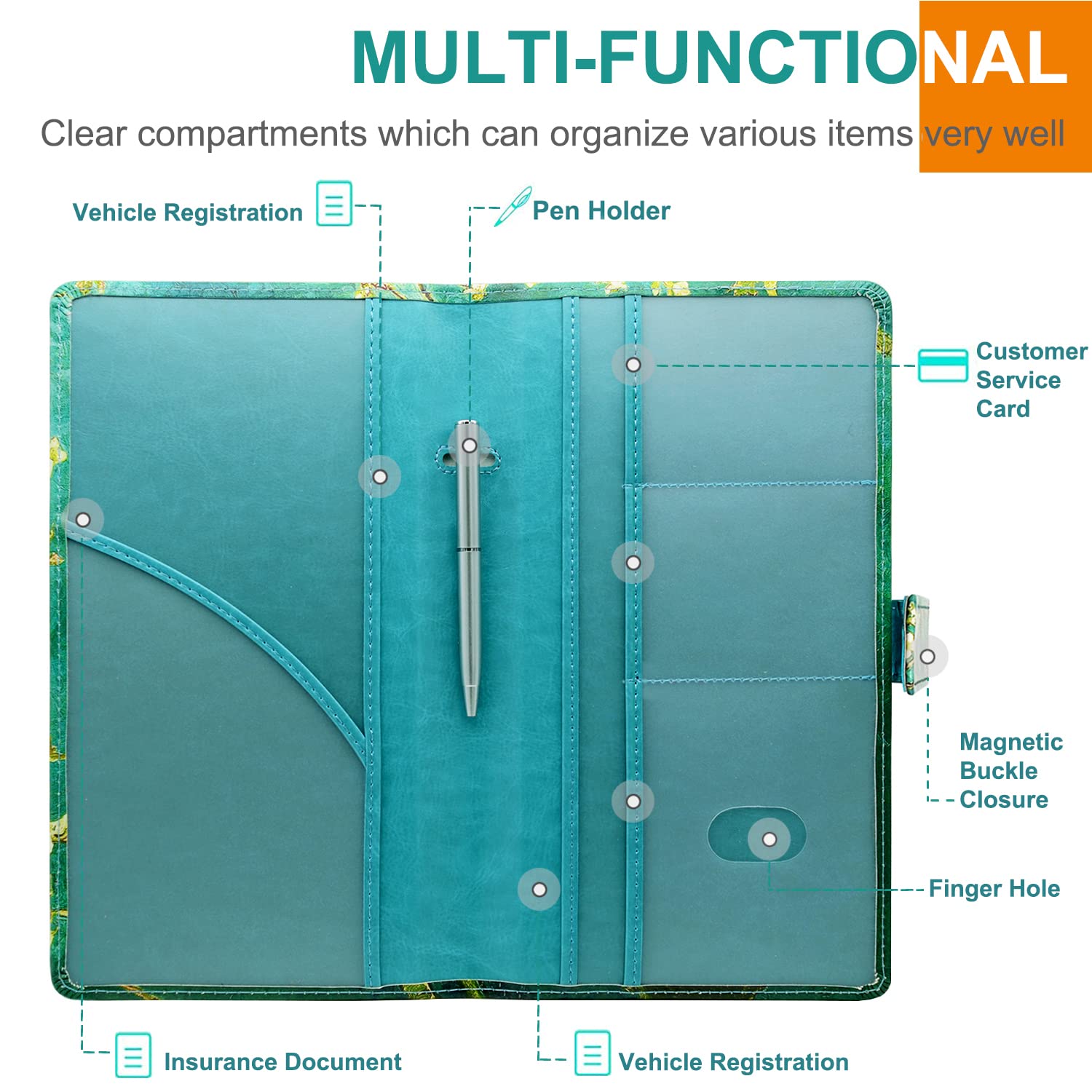 Rsaquar Car Registration And Insurance Holder, Leather Car Glove Box Organizer, Cool Car Accessories For Id, Driver'S License Cards & Essential Document, Men&Women, Almond Blossom