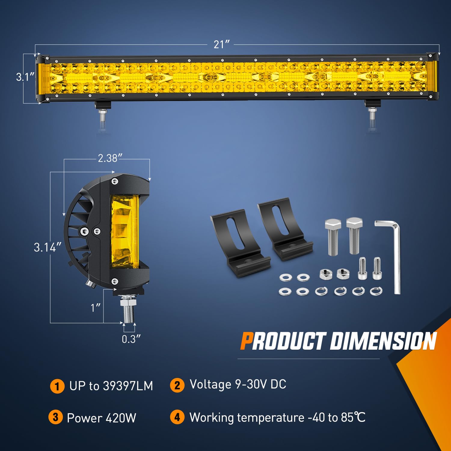 Nilight Side Shooter Led Light Bar 20 Inch Triple Row Spot Flood Combo Yellow Beam Lighting With 5Pin Rocker Switch Wiring Harne