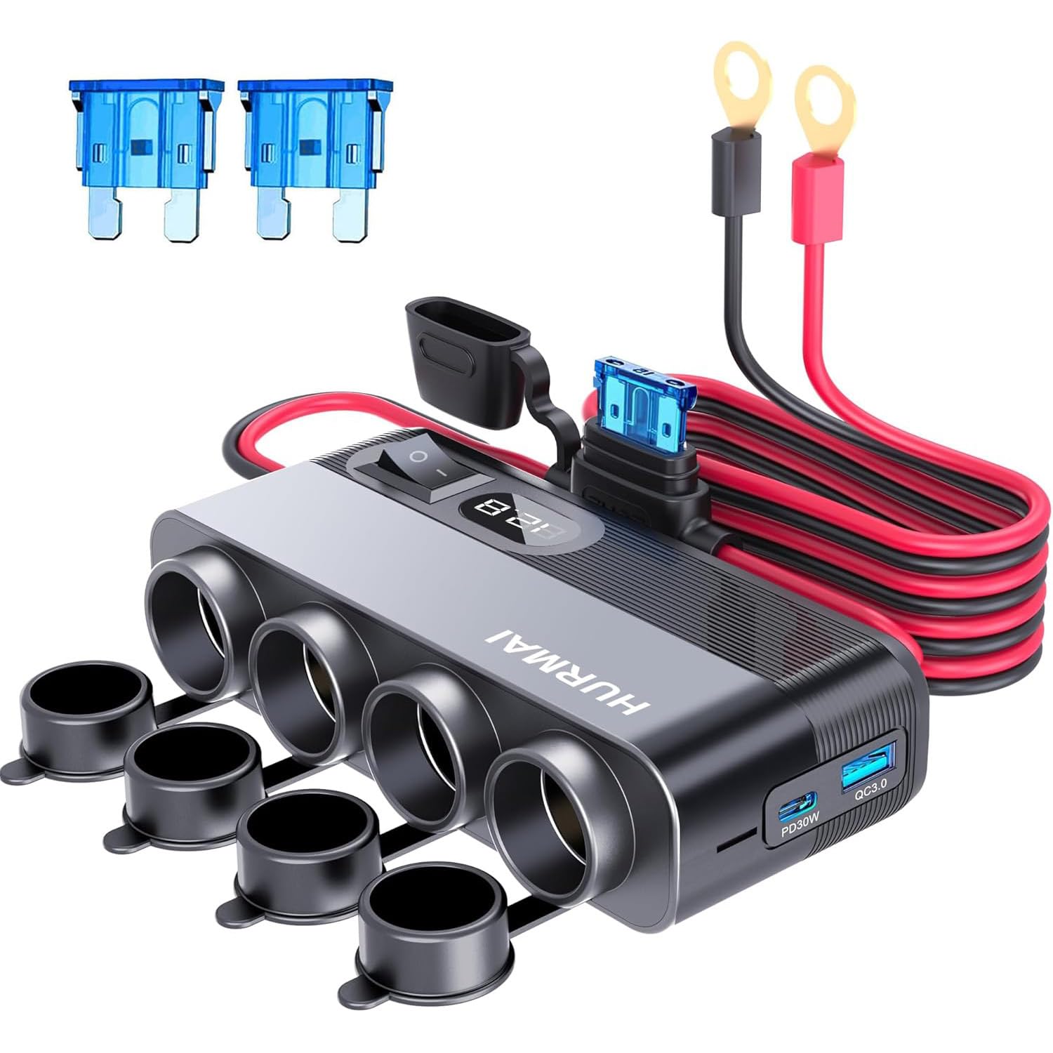 12V Socket Power Outlet, 10FT Cable 24V 216W Multi Port Outlet, 12 Volt Car Cigarette Lighter Adapter USB Charger Cigarette Ligh