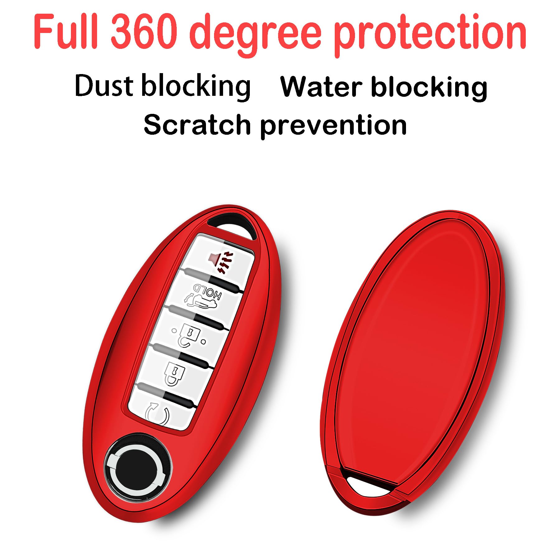 Kirsnda Key Fob Cover Case With Keychain,Soft Tpu Protect Car Key Compatible With Altima Rogue Maxima Pathfinder Ect 3/4/5 Buttons Remote Smart Key,Key Case-Red