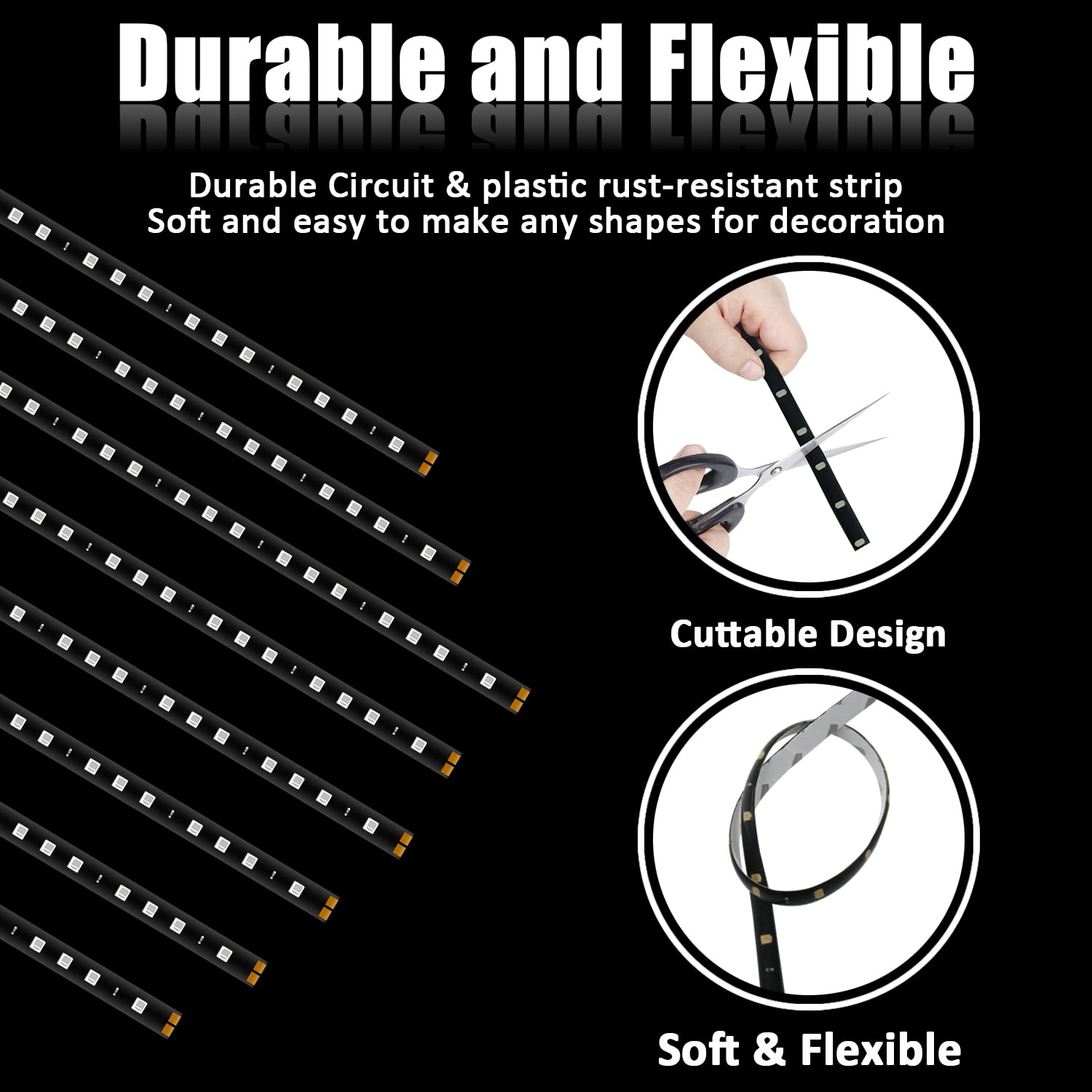 Xt Auto 8Pcs 12V Super Bright 30Cm 15 Led Flexible Waterproof Led Strip Light For Car Interior & Exterior Decoration Drl Day Running Light Or Boat Bus Garden