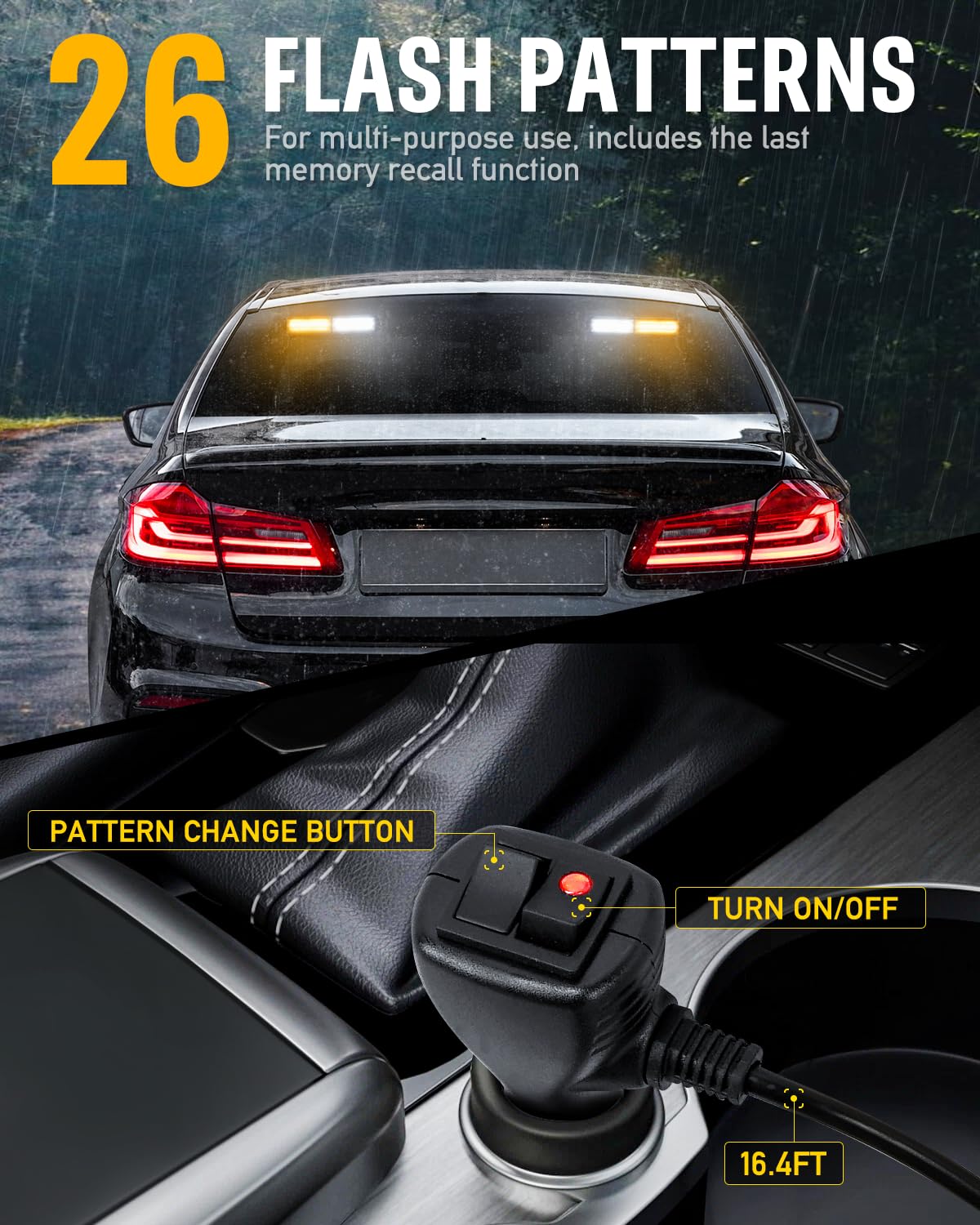 Hlauto 1002L Emergency Strobe Traffic Advisor Light Bar: 40 Led Dash Safety Warning Flashing Light, Front/Rear Windshield Visor