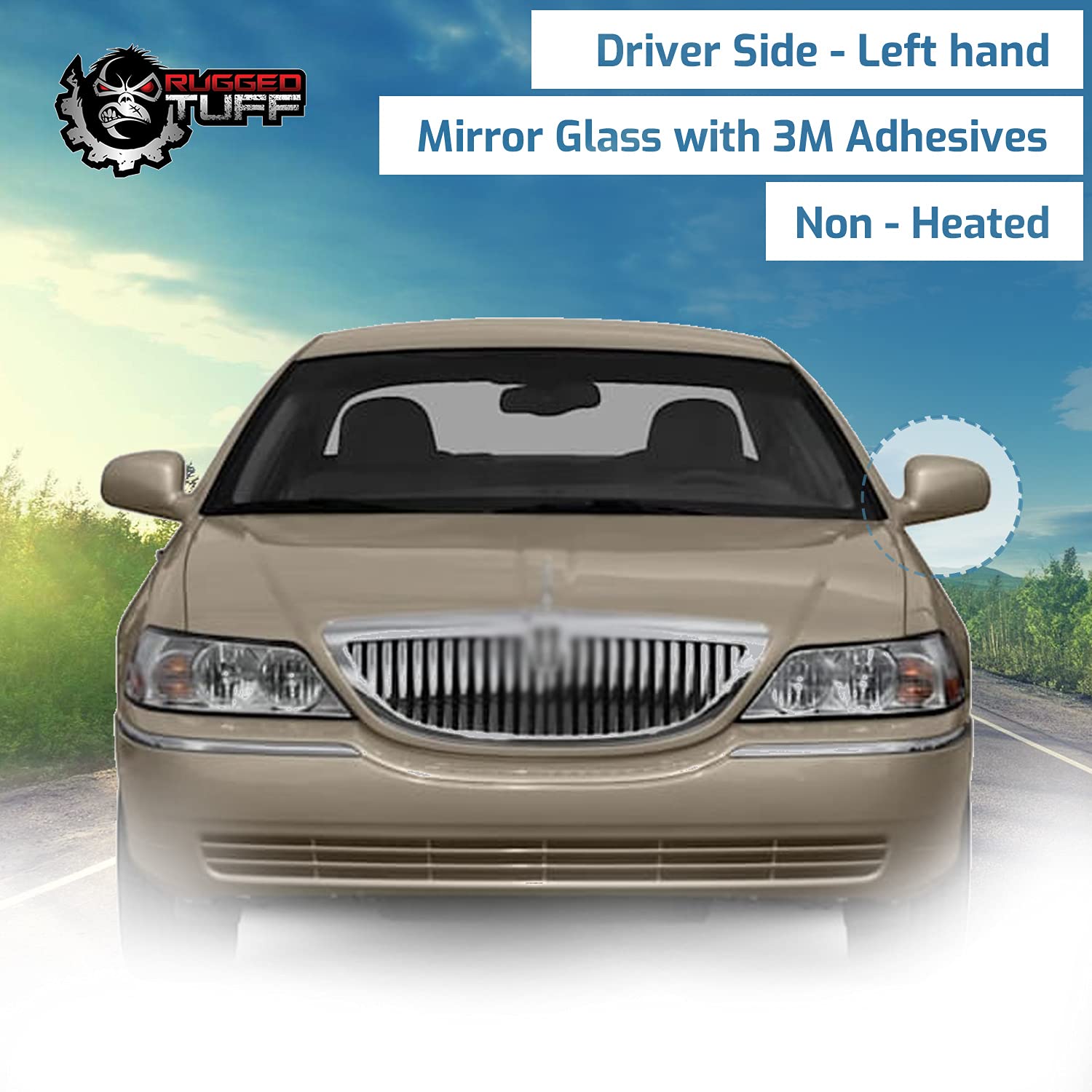 Exactafit 8128L Driver Side Mirror Glass Left Replacement Compatible With 1998-2011 Lincoln Town Car