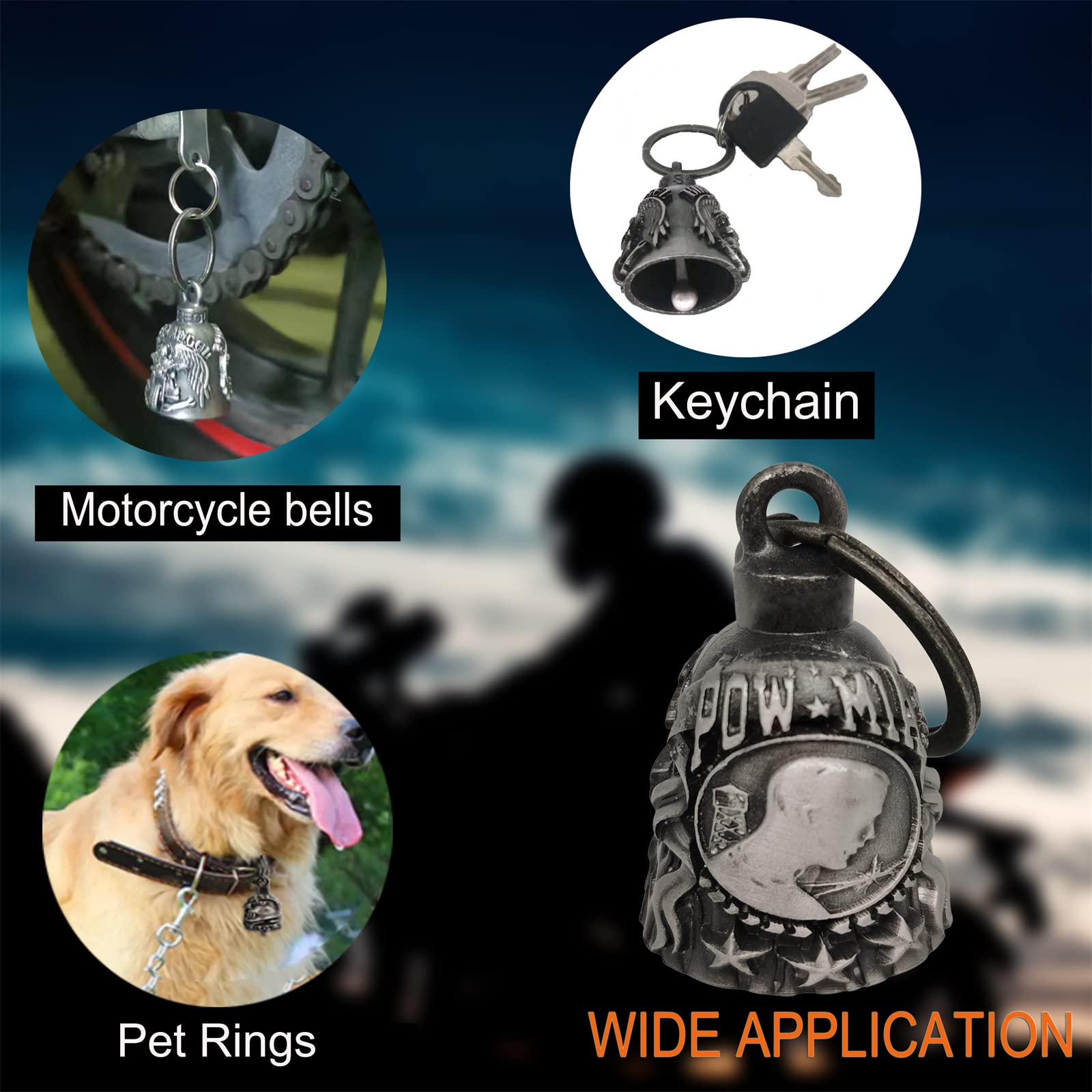 Dream Apparel Motorcycle ride bell for bikers,heavy spirit bells accessory and key chain for luck (DBL15-L Pow)