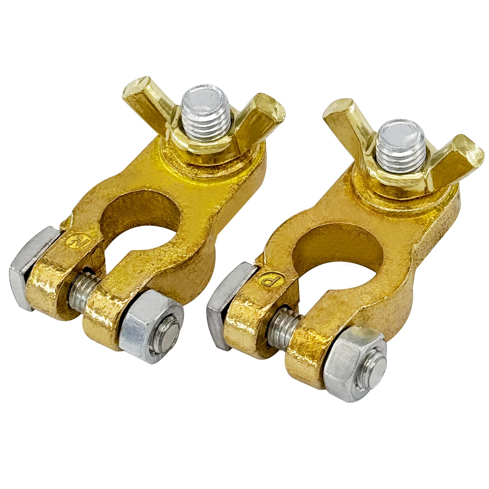Ampper Brass Battery Terminal Connectors, Top Post Battery Terminals Clamp Set For Marine Car Boat Rv Vehicles (Wing Nuts, 1 Pai