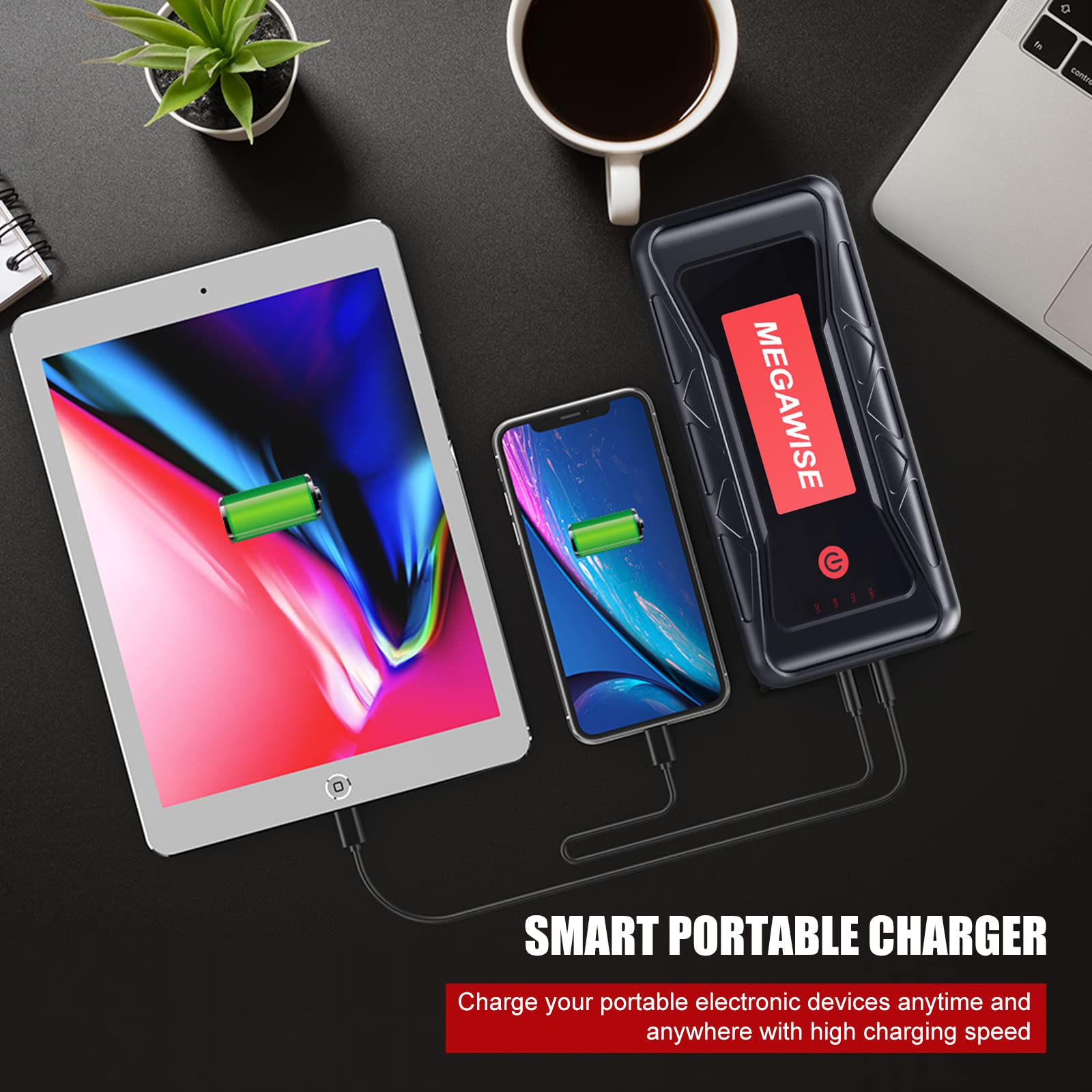 Megawise 2500A Peak 21800Mah Car Battery Jump Starter (Up To 8.0L Gas/6.5L Diesel Engines) 12V Portable Power Pack Auto Battery