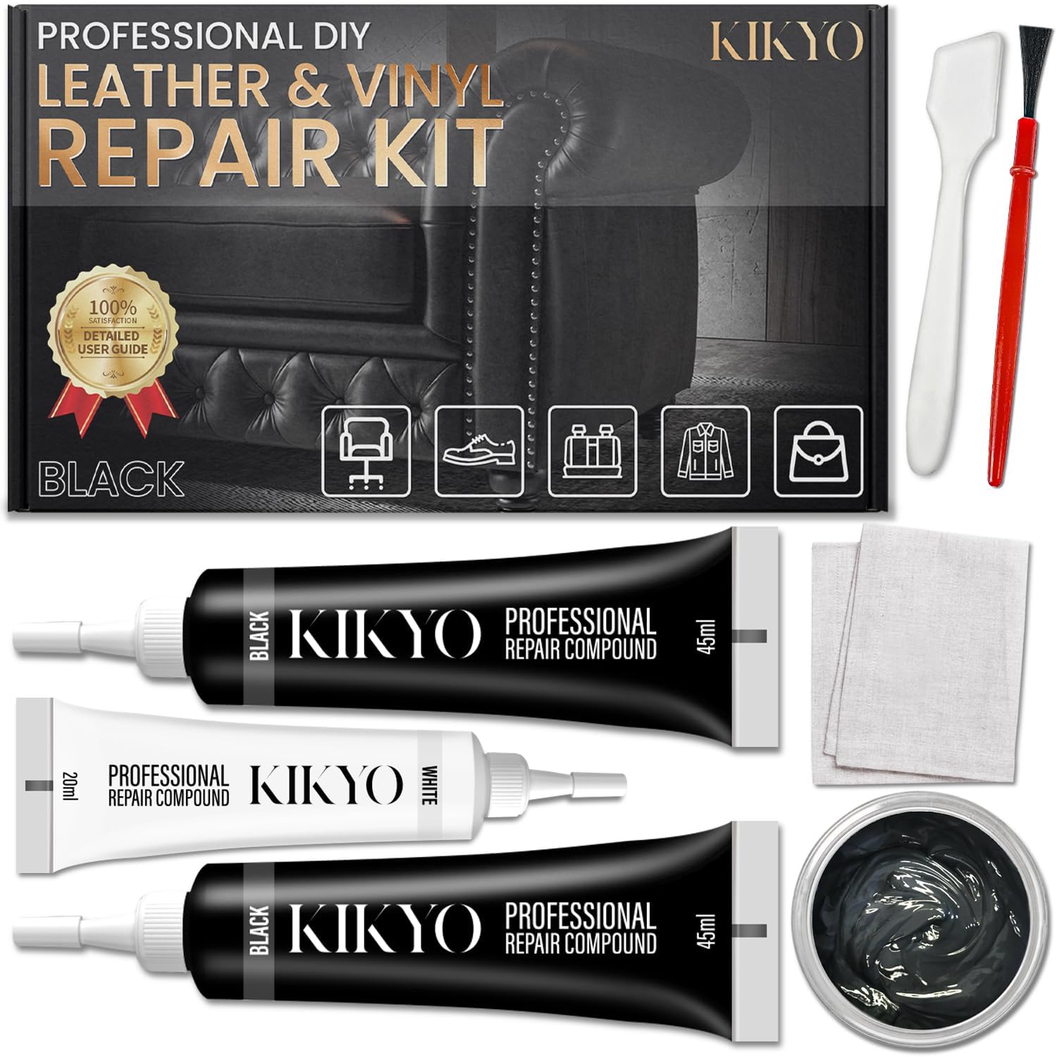 Black Leather Repair Kit Car Interior, Color Match Leather Seat Repair Kit For Cars, Easily Used Car Leather Repair Kit To Repai