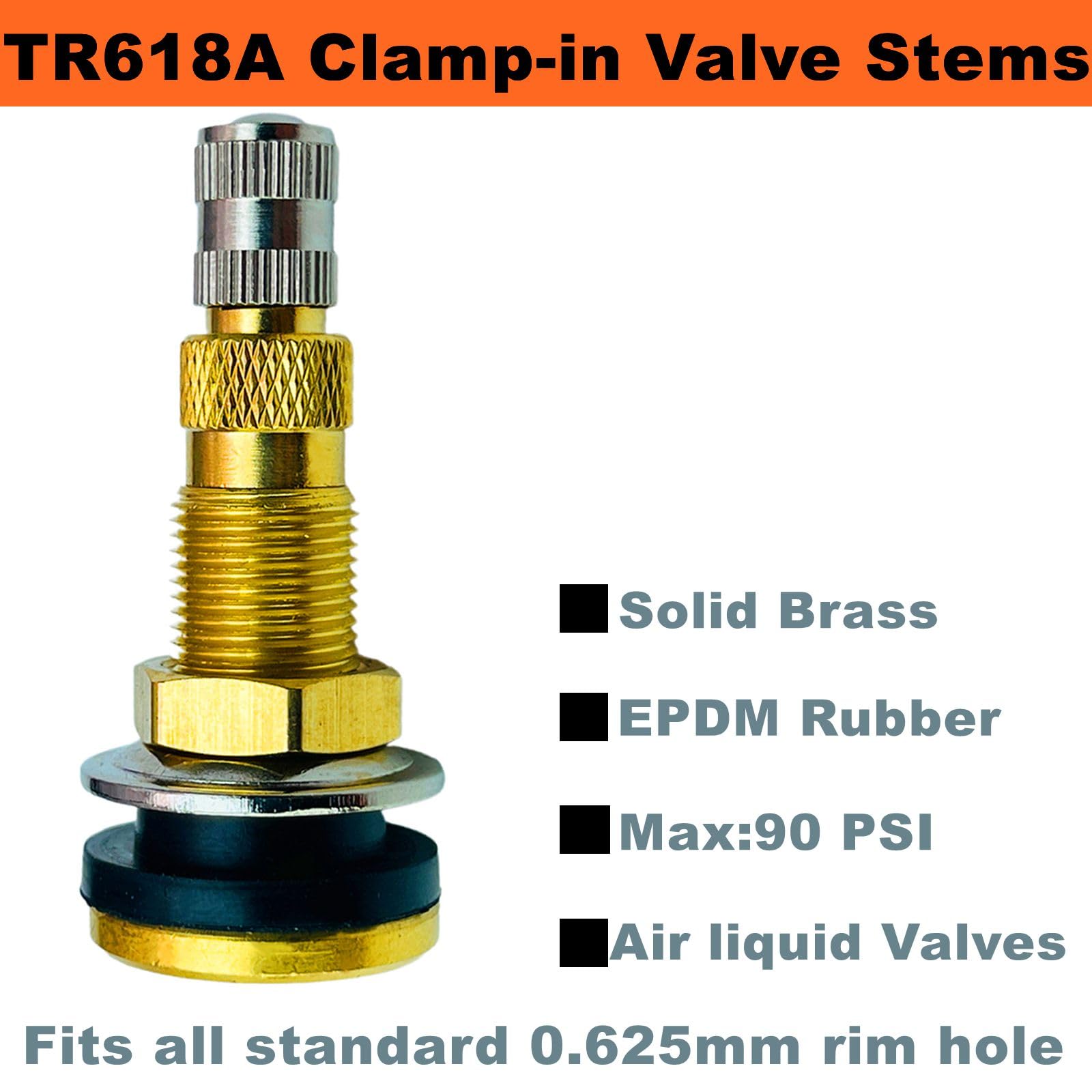 Tr618A Tire Valve Stems,Tubeless Air Liquid Tractor Valve Stems For Tubeless Tires, Industrial Agricultural Wheels, Clamp-In Tir