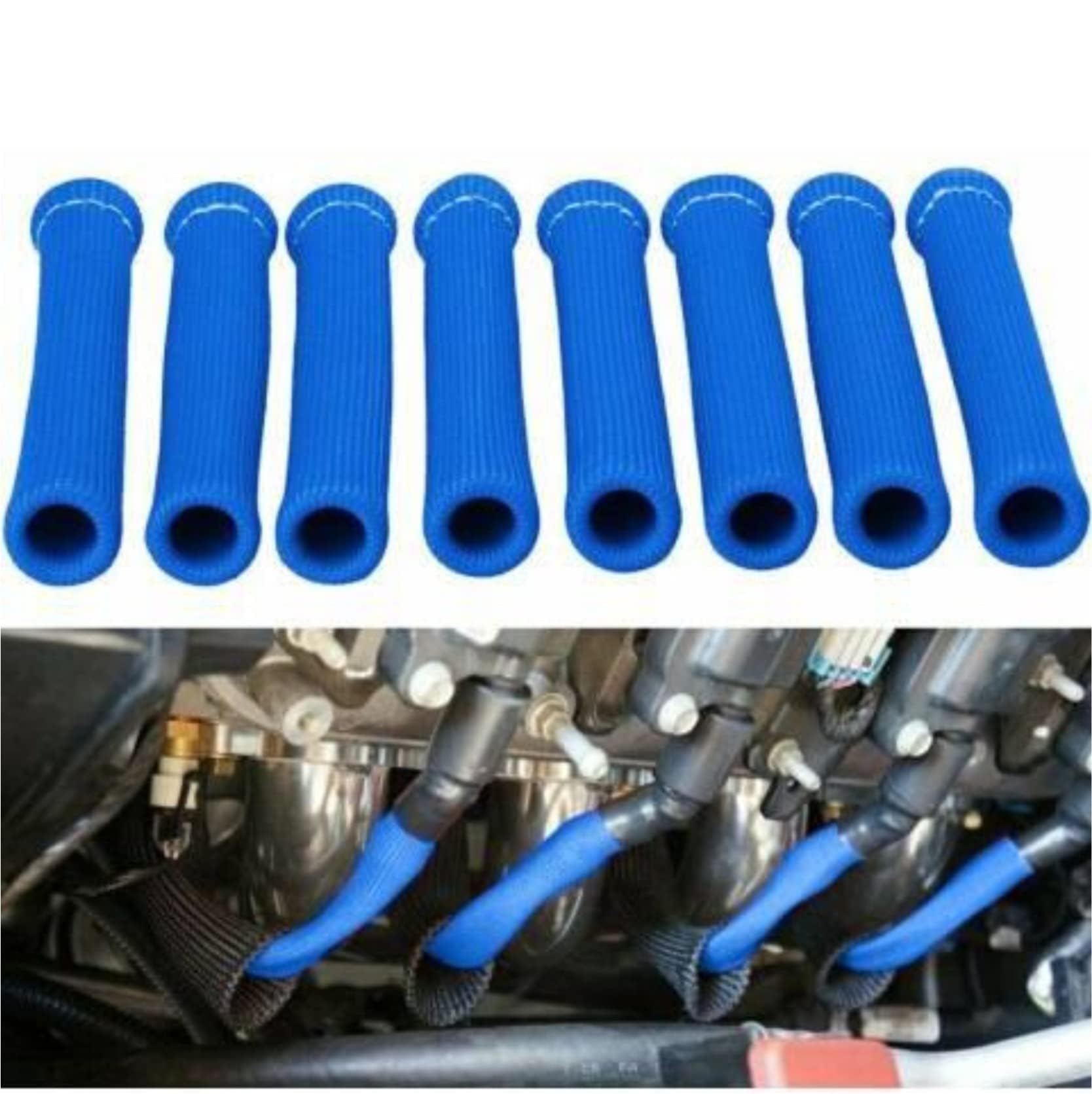 Spark Plug Wire Heat Shield Spark Plug Wire Heat Sleeve Spark Plug Wire Protection 2500 Degree High Temp Heat Tape Protect 8-Pack(Blue)…