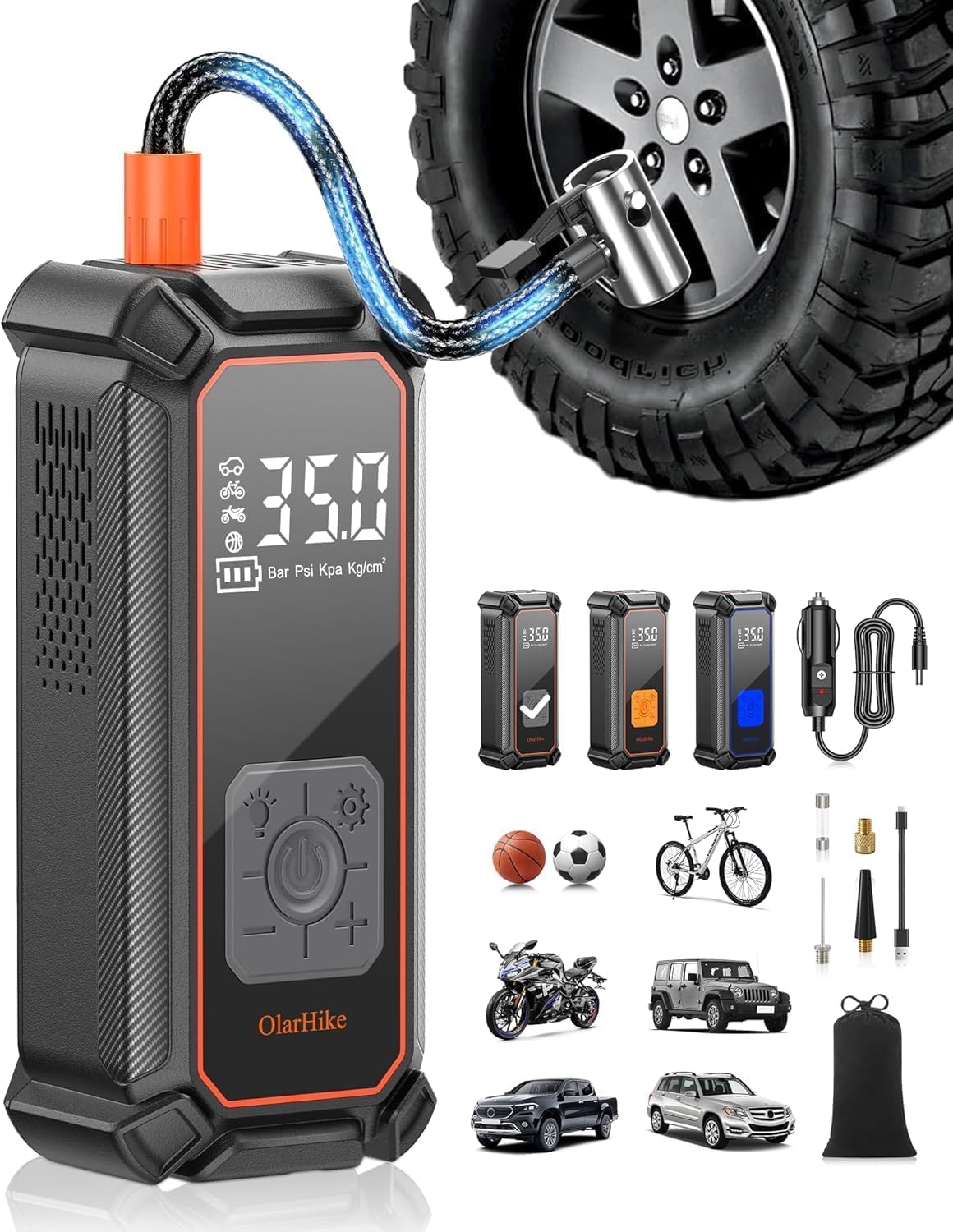 Olarhike Tire Inflator Portable Air Compressor, 9000Mah Battery Powered, 150Psi Dual Mode, Auto Air Pump For Car Tires, Motorcyc