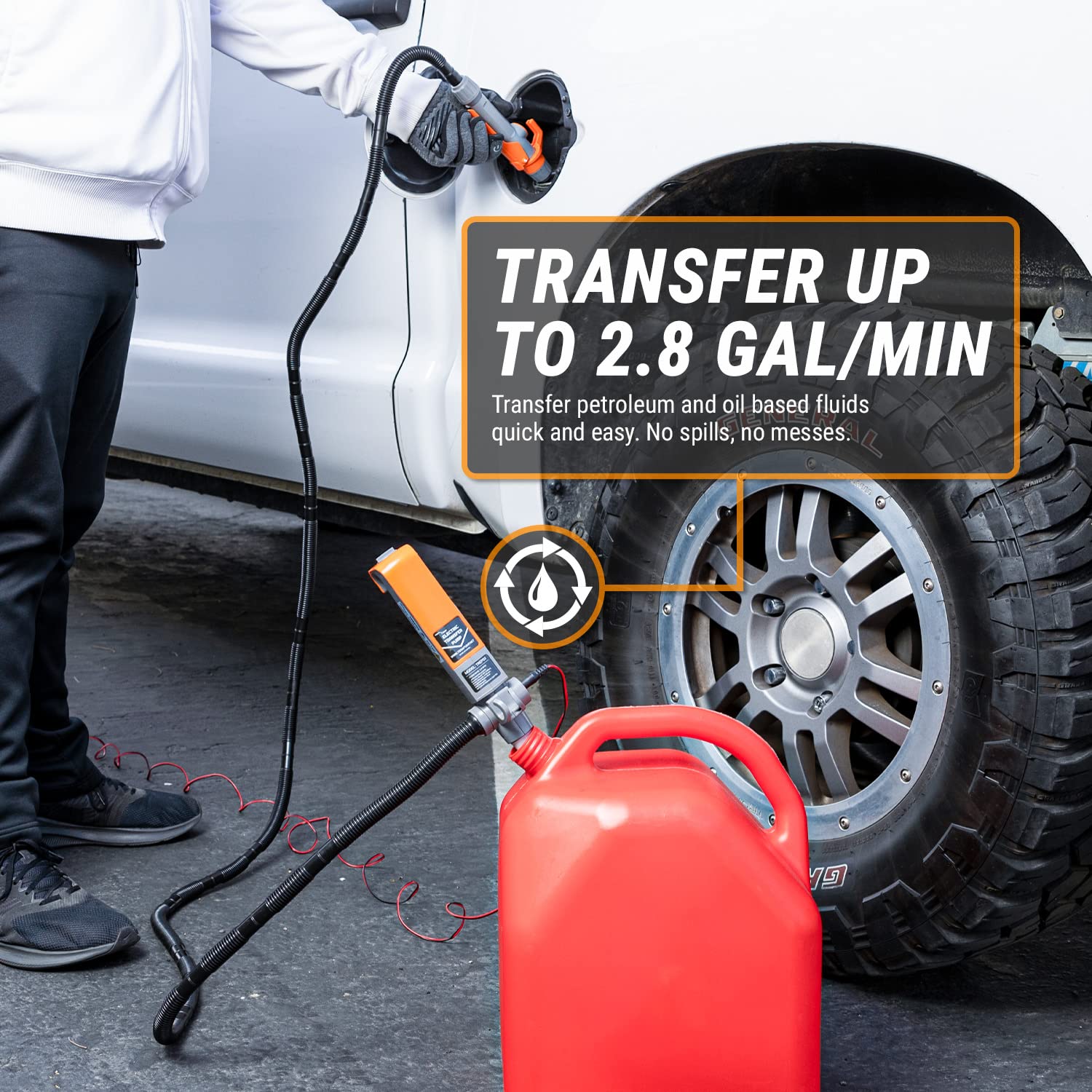 TERA PUMP Fuel Transfer Pump w/Quick Flow Control Nozzle & Telescopic Tube - [ 3X Electric Power Options ] 12V AC/DC Plug-in & D