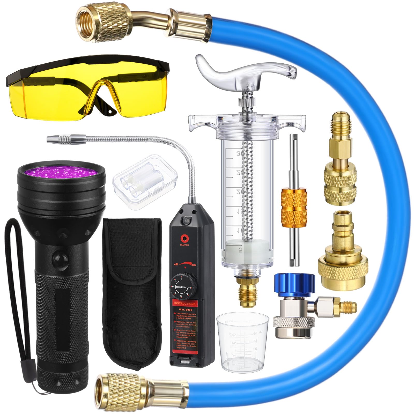 Tellegloww Leak Detector Kit R1234yf R134a R410a Oil and Dye Injectors Kit 30ml/1 oz Hand Push Compressor Dye Injector Refrigera