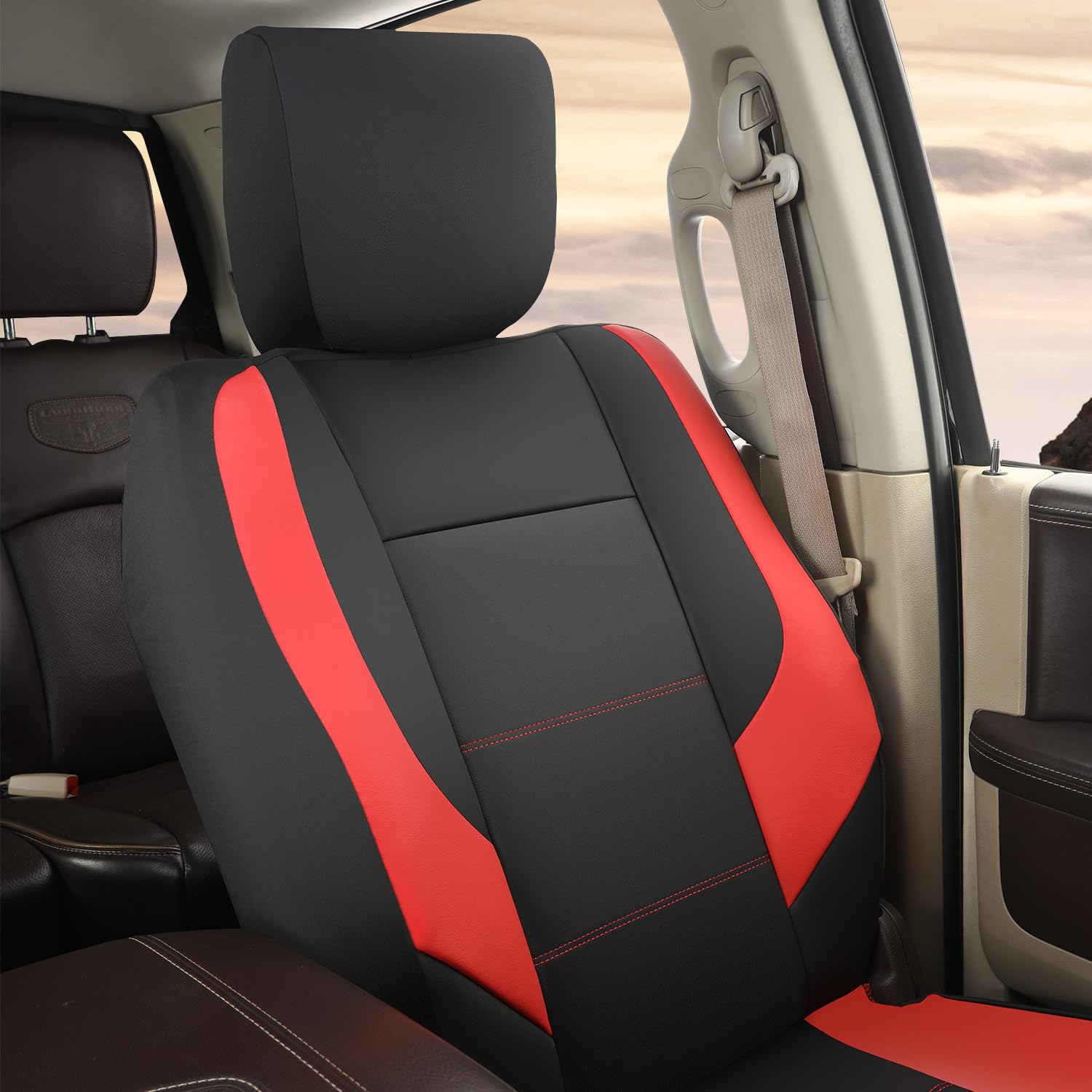 GIANT PANDA Front Car Seat Covers Custom Fit Dodge Ram 1500 2500 3500 Trucks Seat Protectors (Red) 2-Pack