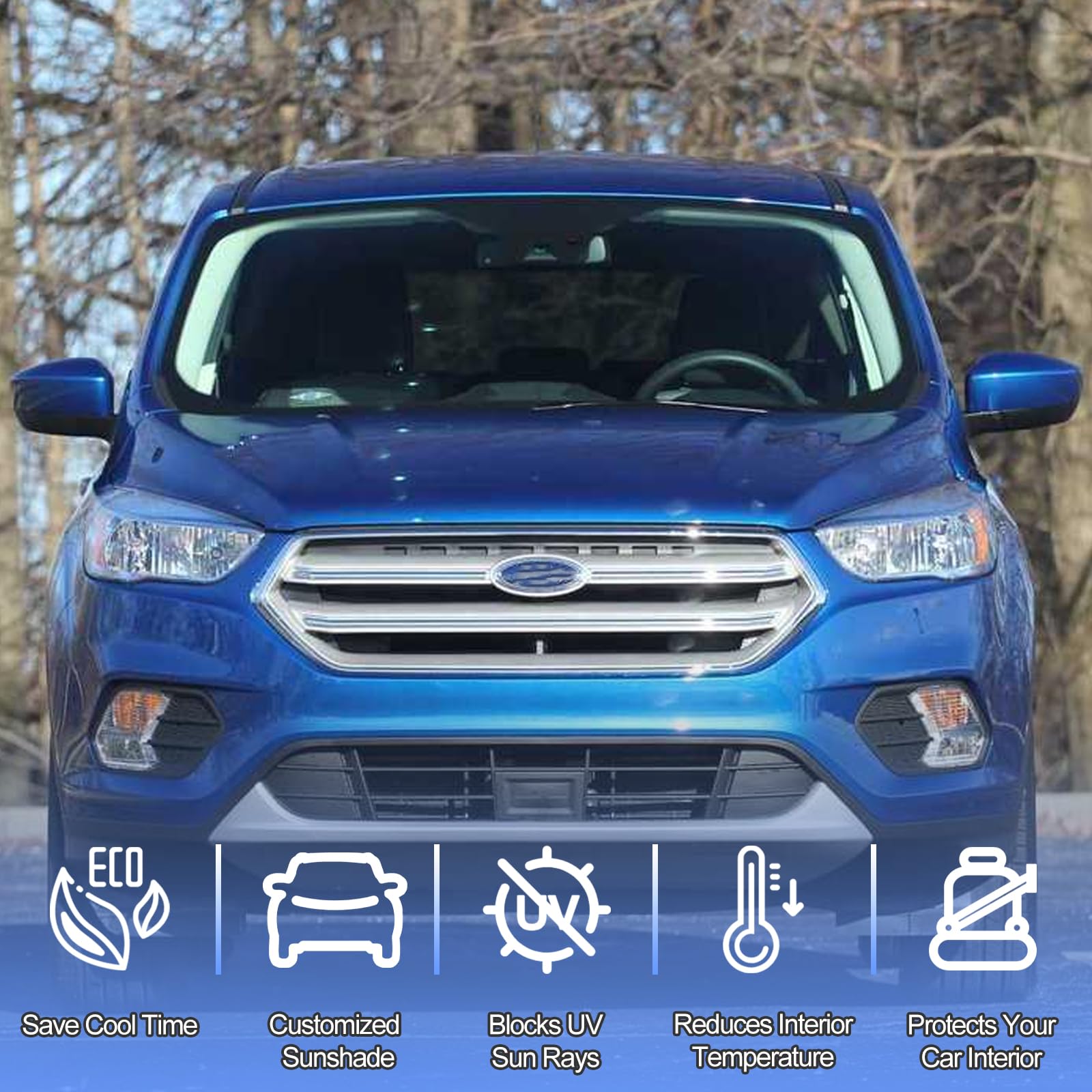 Front Windshield Sunshade For Ford Escape 2013-2019 Suv (Not Fit Titanium), Front Window Sun Shade, Foldable Reflective Sun Visor, Screen Shield Cover Uv Blocker Protector Heatshield With Suction Cups