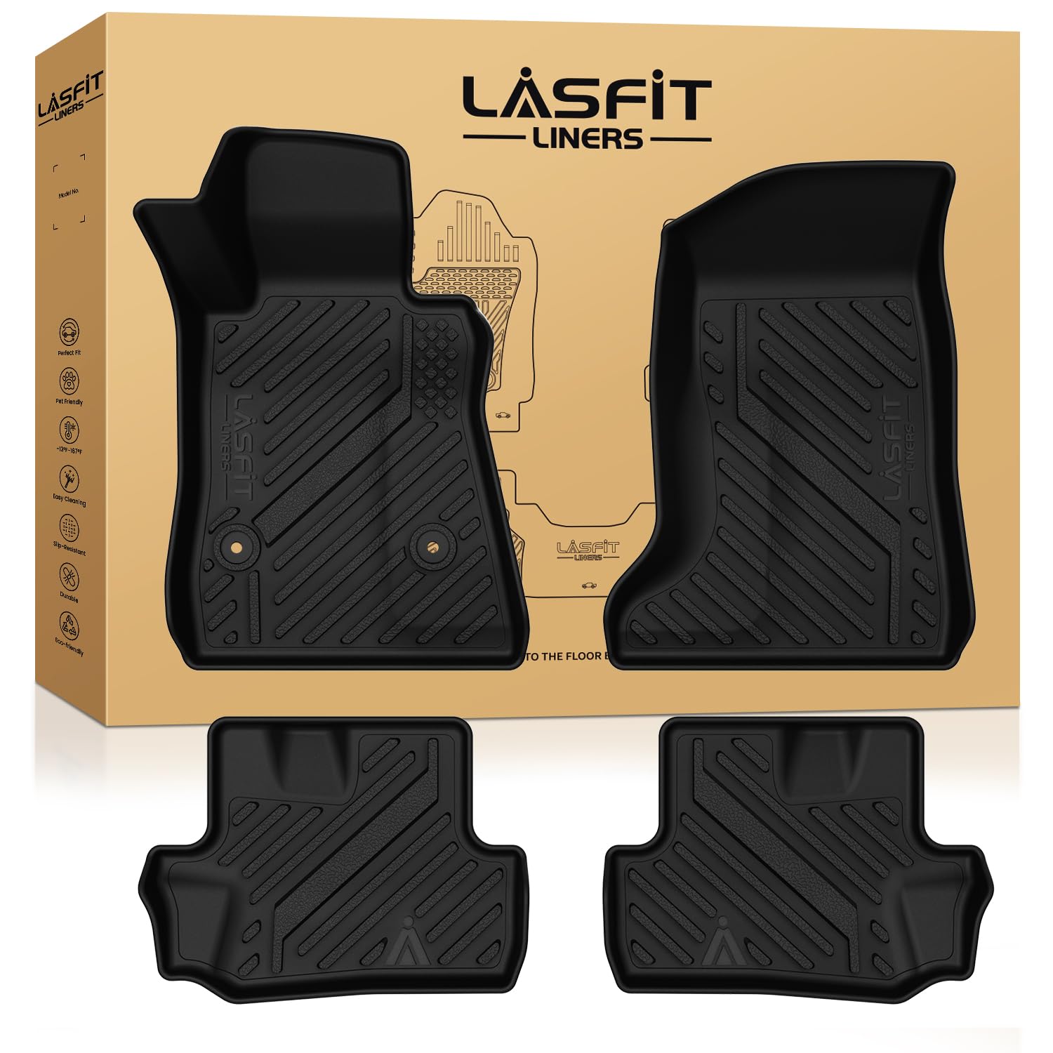 LASFIT Floor Mats for Chevrolet Chevy Camaro 2016-2024 Car Floor Mats, All Weather TPE Custom Fit Floor Mats for Cars, 1st and 2