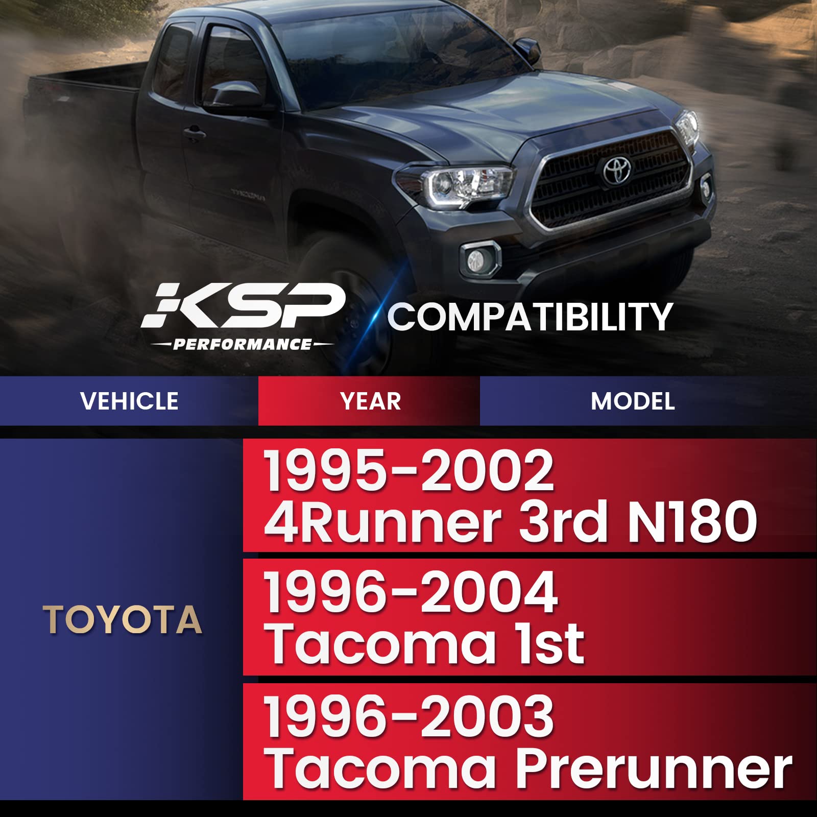 KSP PERFORMANCE Front Upper Control Arms for Toyota Tacoma 4Runner, 2-4 Adjustable Tubular A-Arm, Black, 1995-2002 Model, 2 PCS