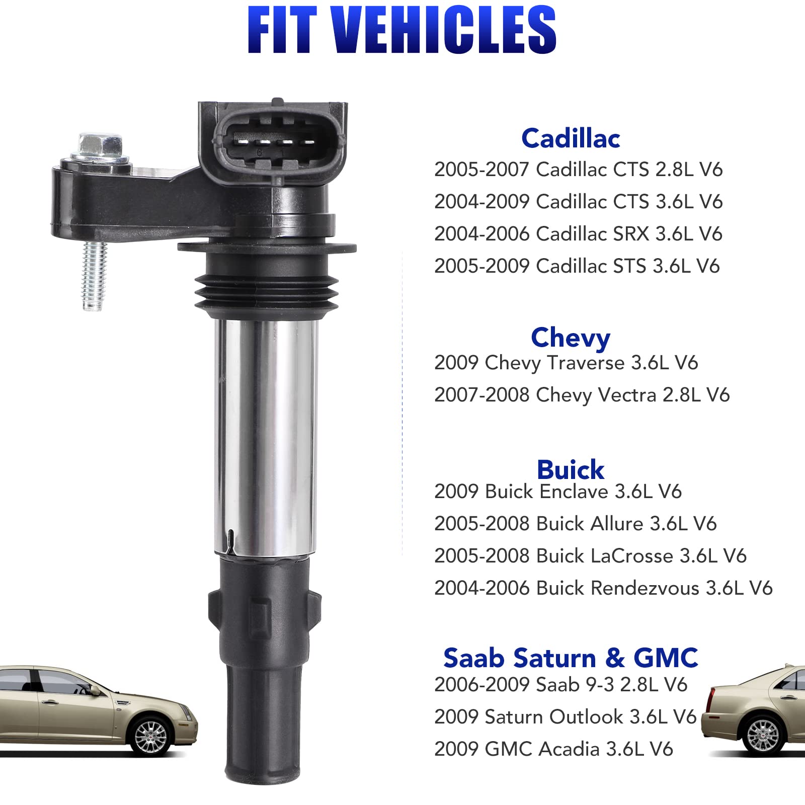 Set Of 6 Ignition Coil Pack Fits For 2.8 3.6 V6 2004 2005 2006 2007 2008 2009 Cadillac Cts Sts Srx Chevy Traverse Buick Enclave