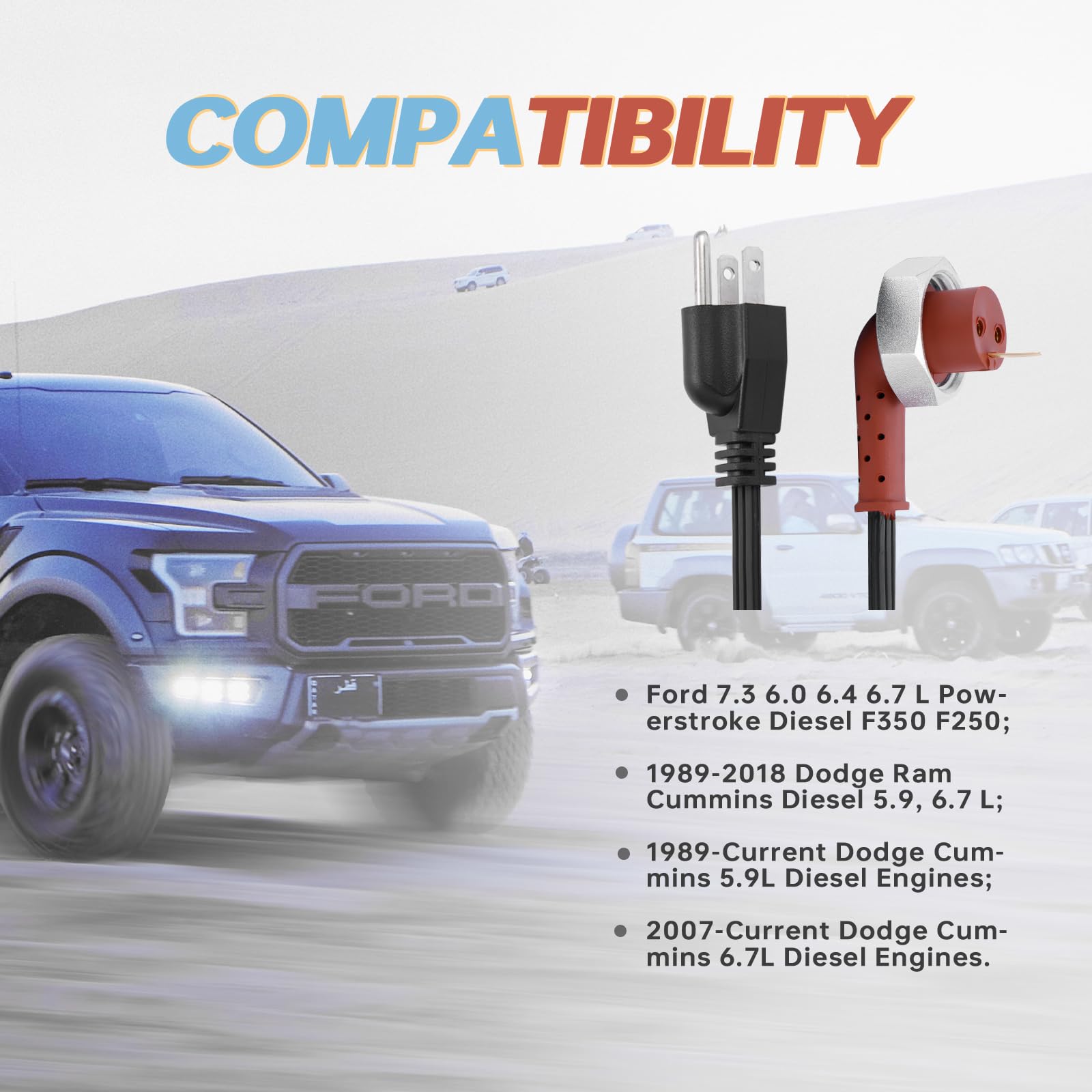 120V Block Heater Cord 251919 for Ford 7.3 6.0 6.4 6.7 L Powerstroke Diesel F250 F350 Dodge Ram Cummins Diesel 5.9, 6.7 L Fits H