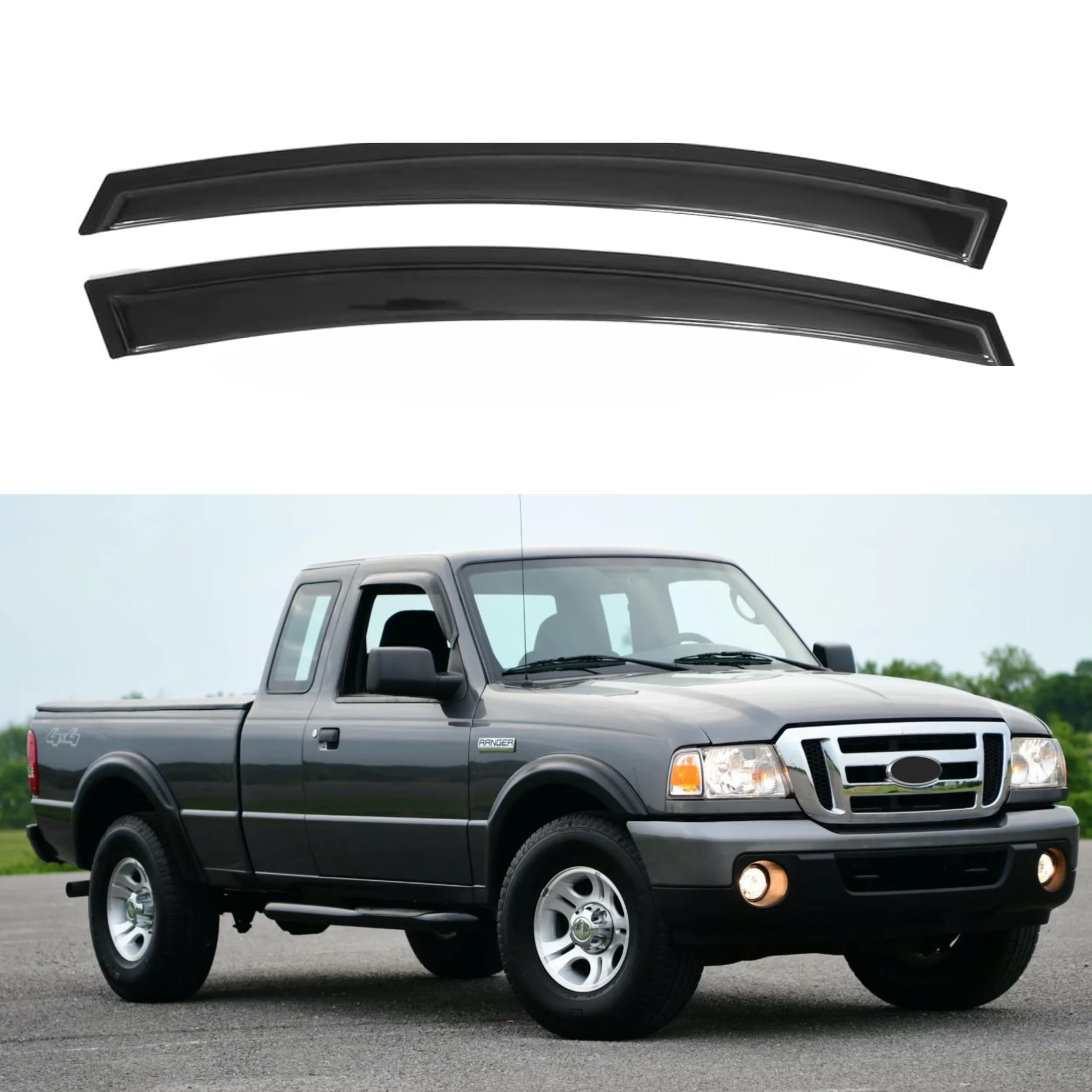 Ig Window Visor For Ford Ranger 1993-2011 & Mazda B2300/B4000 1994-2010 & Mazda B3000 1994-2008, Rain Guard Tape-On Extra Durabl