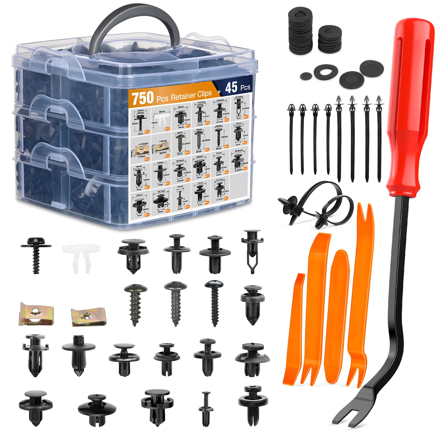 Gooacc 795Pcs Car Push Retainer Clips & Auto Fasteners Assortment 23 Most Popular Sizes Nylon Bumper Fender Rivets Metal Screw P