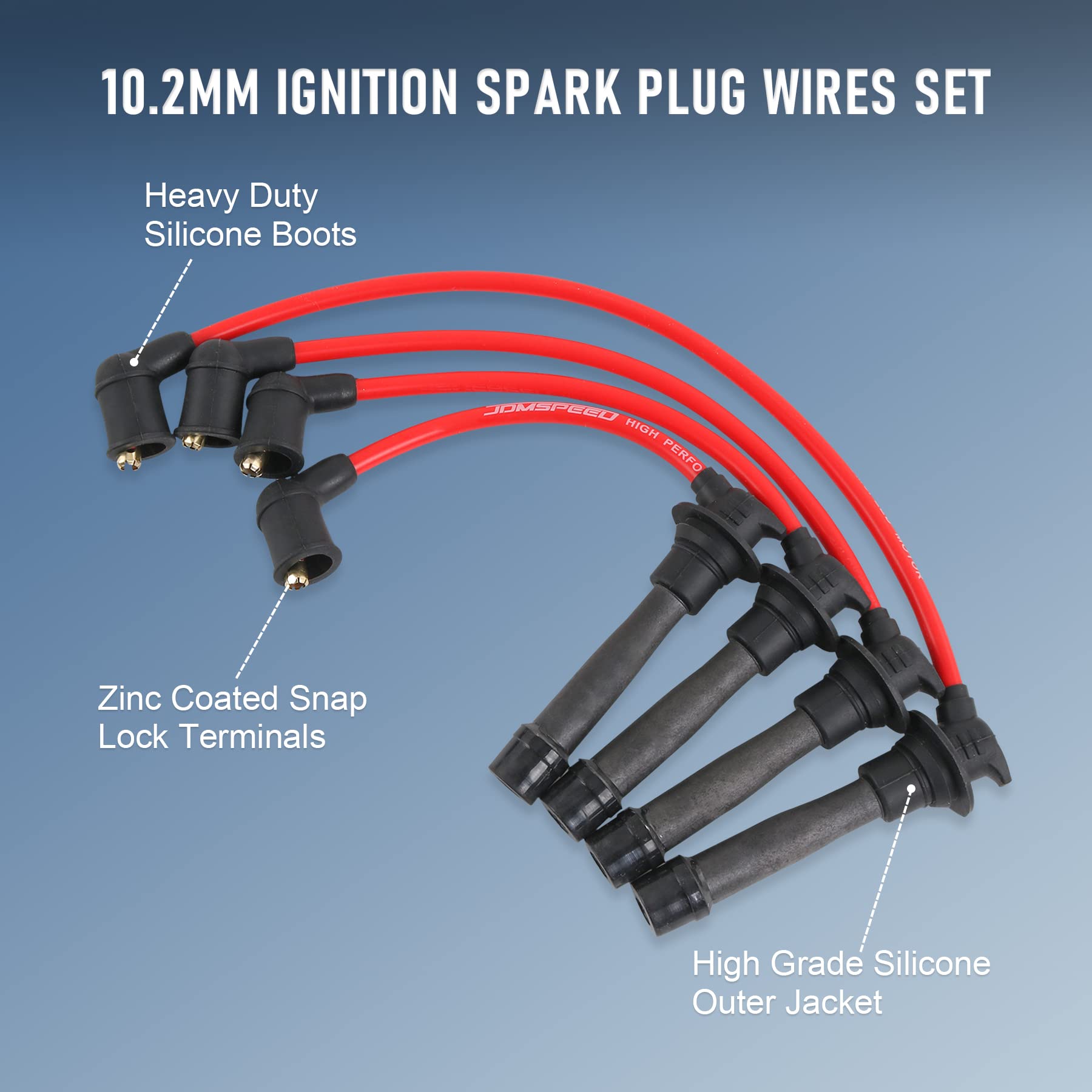 JDMSPEED New Red Ignition Spark Plug Wires Set Replacement for Mazda Miata MX-5 1.6L 1.8L Engines 1990-2000 10.2mm Replaces B61P18140A, B61P18140B, B61P18140C, BPE818140A