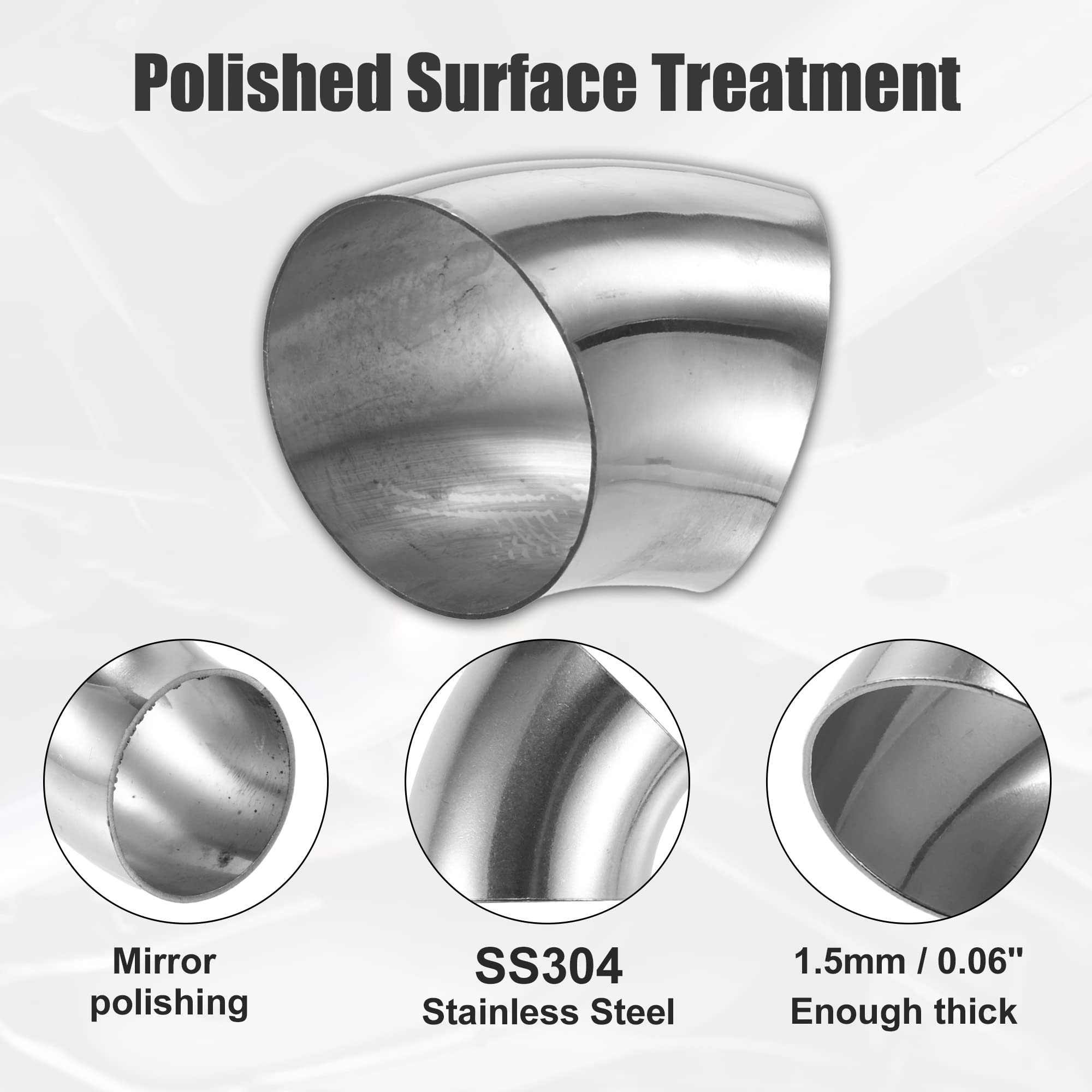 X Autohaux 4 Pcs Od 3 Inch 45 Degree Ss304 Stainless Steel Bend Tube Exhaust Elbow Pipe For Car Modified Exhaust System 3' Piping Silver Tone